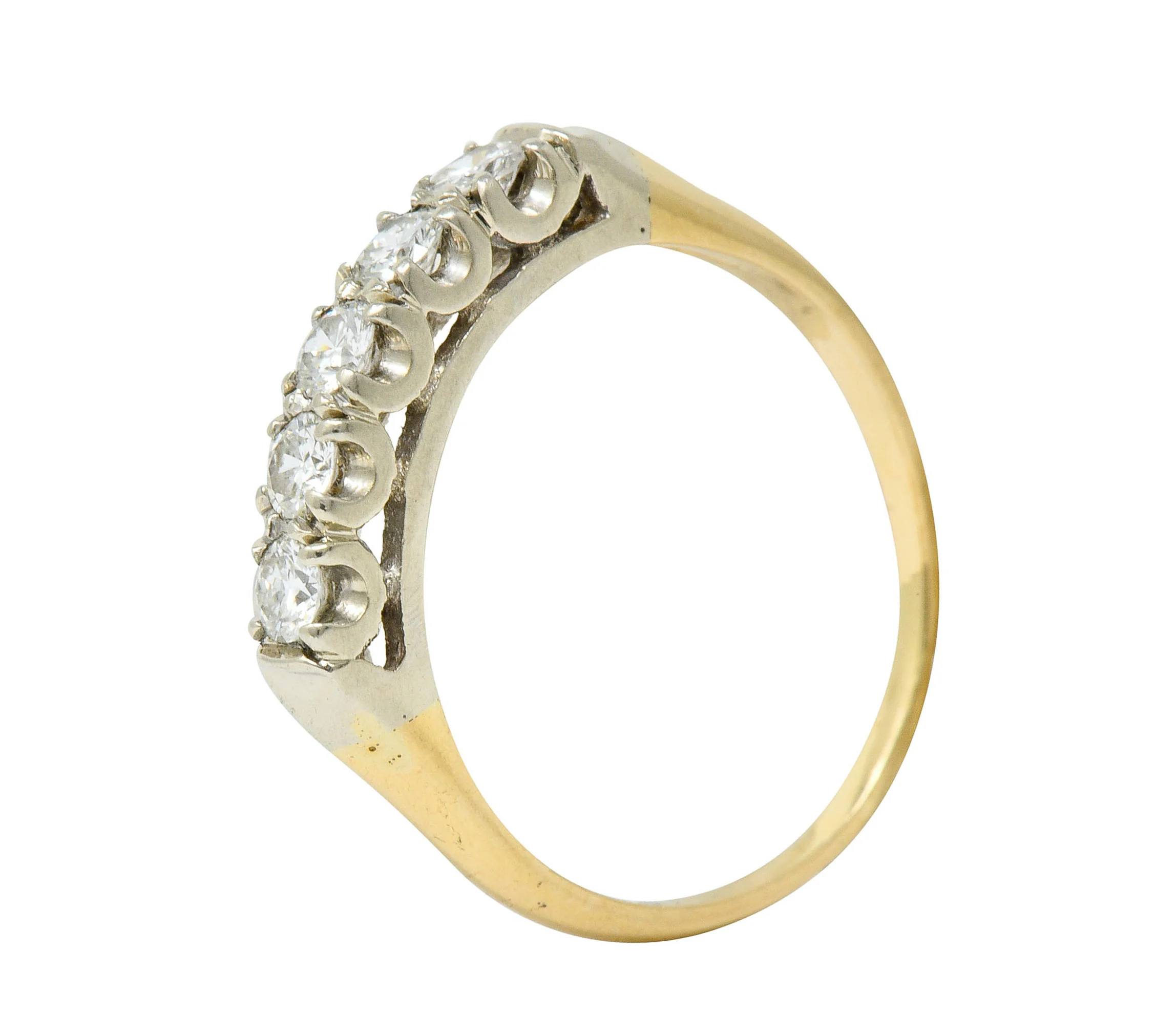 Retro 0.55 CTW Diamond 14 Karat Two-Tone Gold Fishtail Band Ring - Image 8