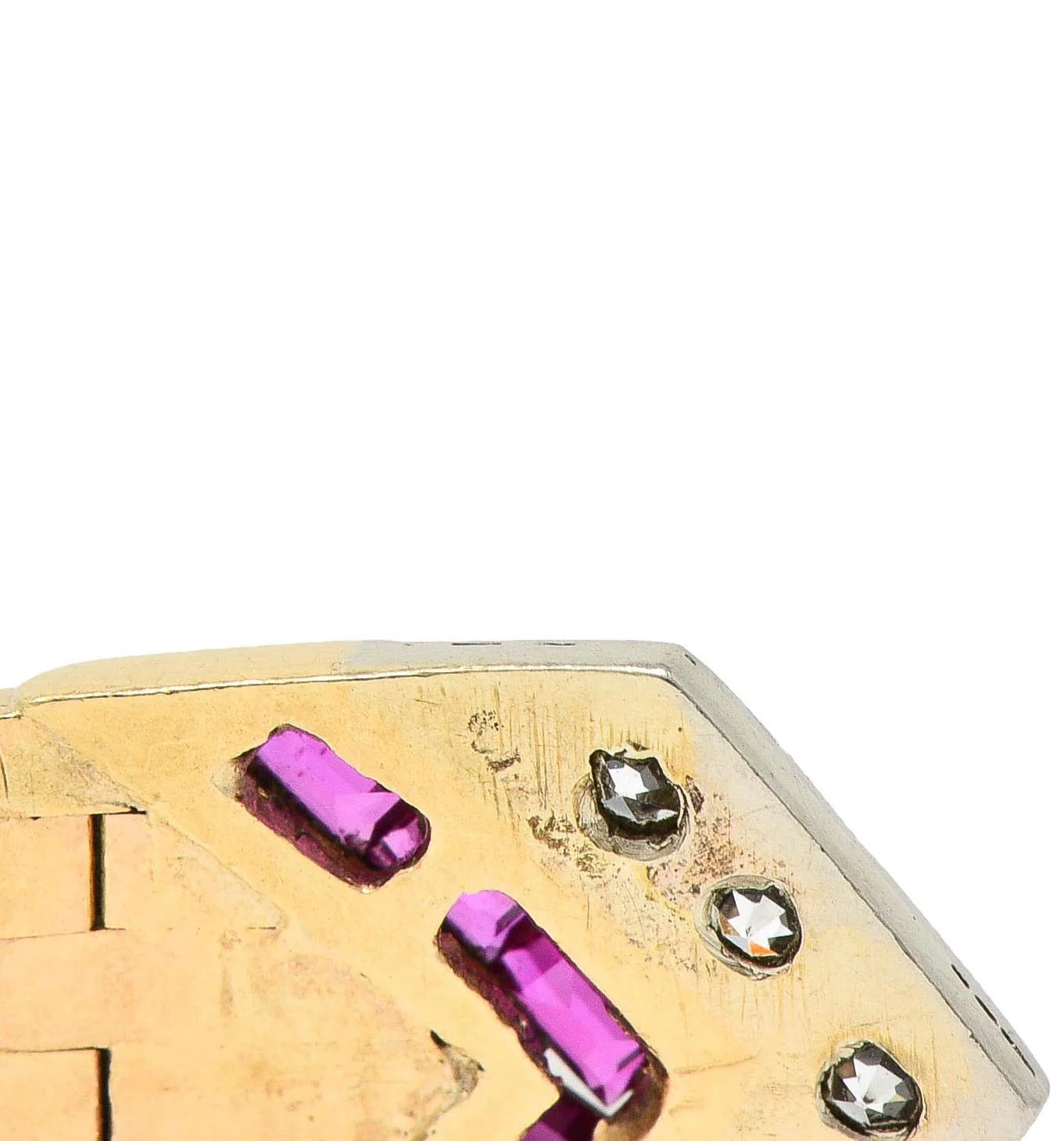 Retro 0.56 CTW Diamond 14 Karat Two-Tone Gold Vintage Mesh Buckle Ring - Image 8