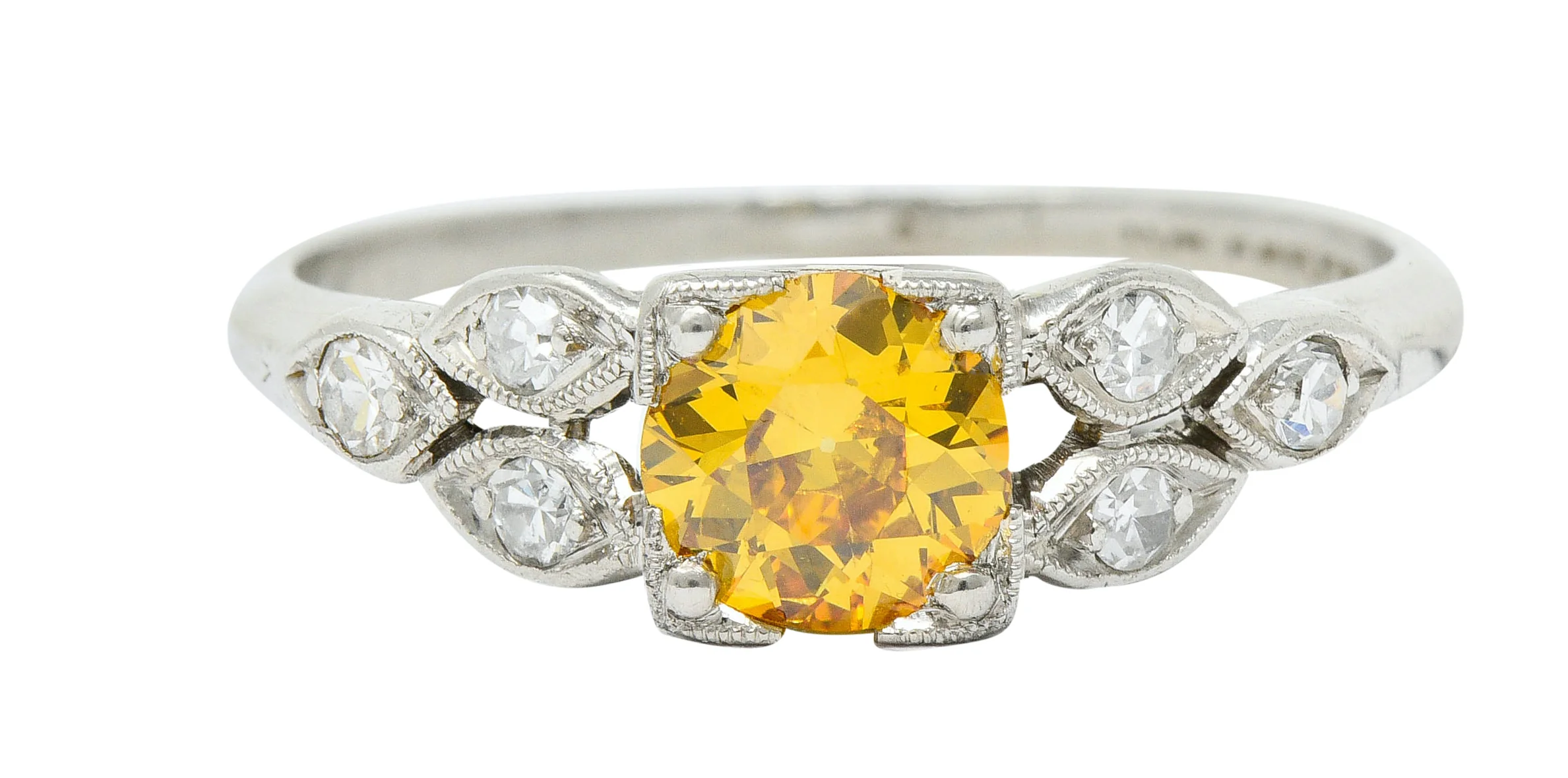 Retro 0.60 CTW Orange-Yellow & White Diamond Platinum Engagement Ring GIA
