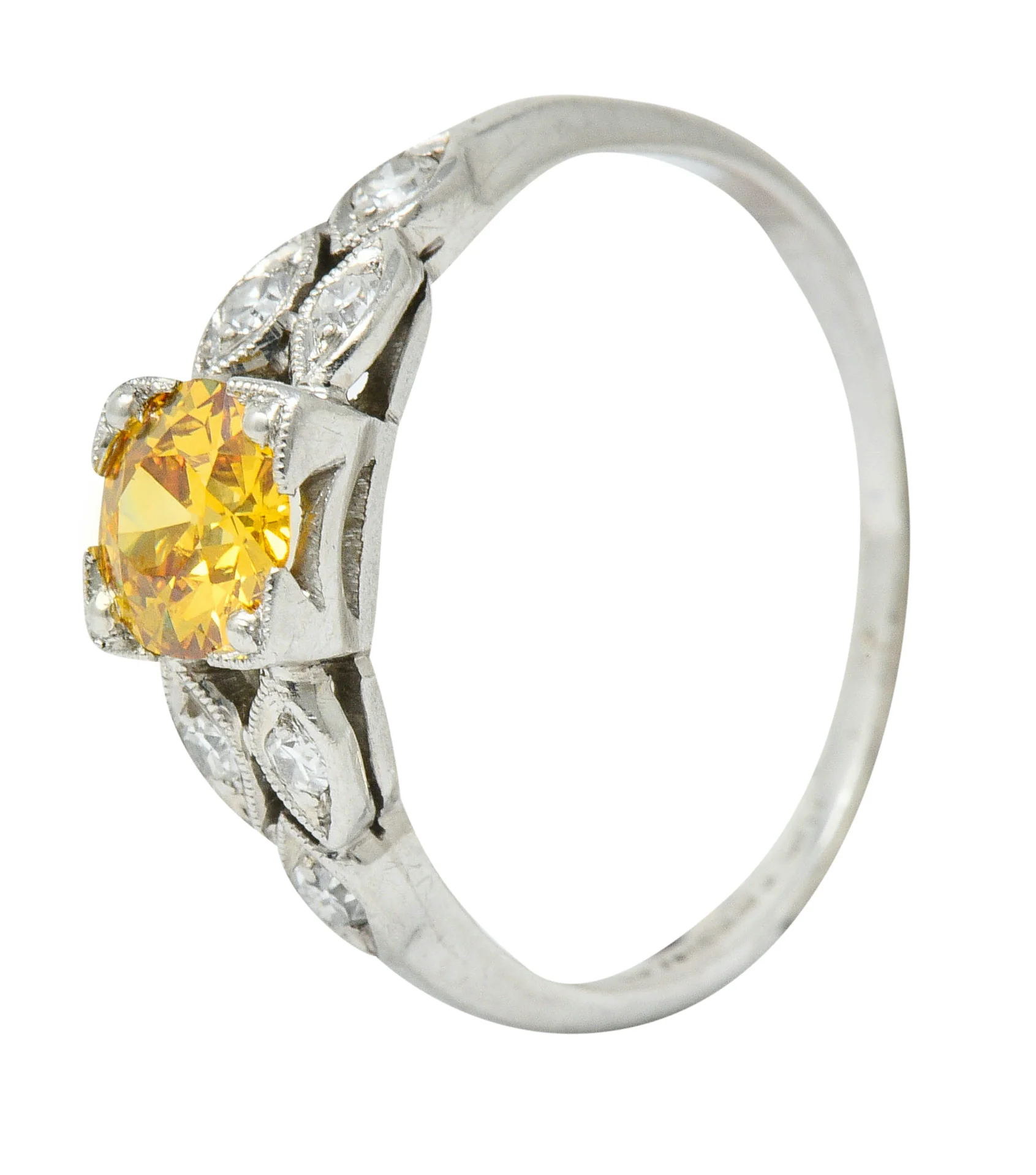 Retro 0.60 CTW Orange-Yellow & White Diamond Platinum Engagement Ring GIA - Image 10