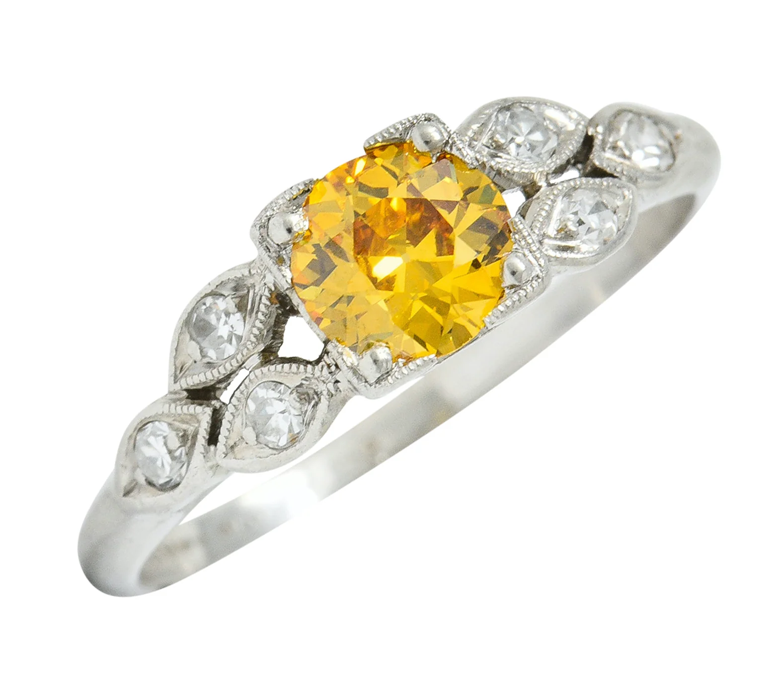 Retro 0.60 CTW Orange-Yellow & White Diamond Platinum Engagement Ring GIA - Image 11