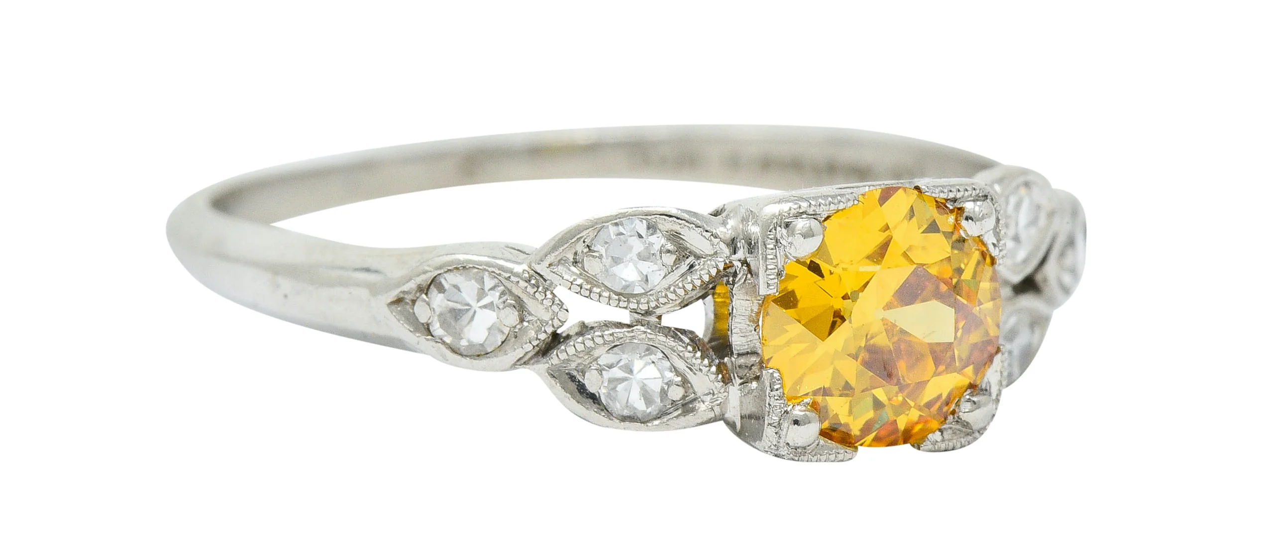 Retro 0.60 CTW Orange-Yellow & White Diamond Platinum Engagement Ring GIA - Image 2