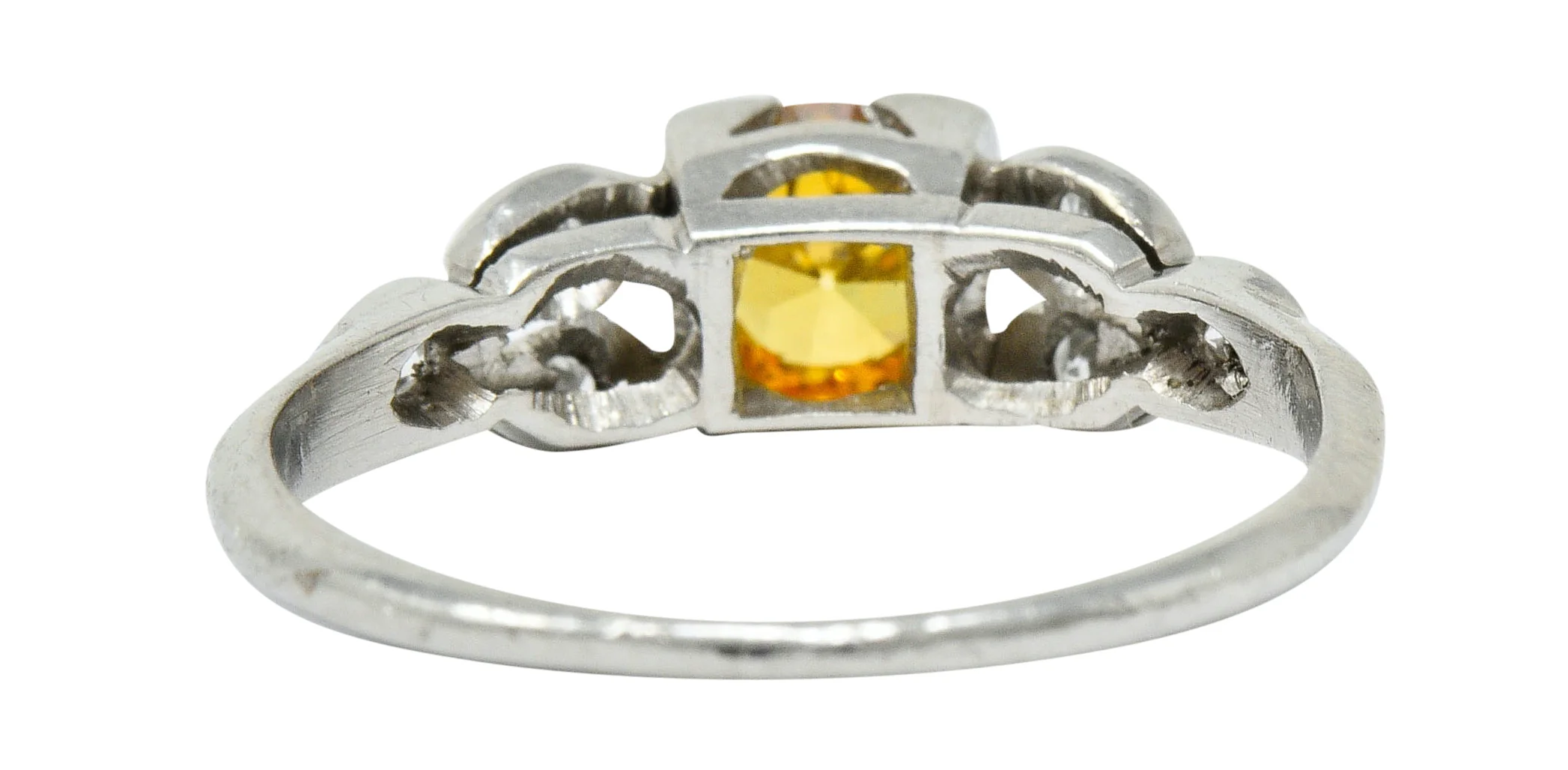 Retro 0.60 CTW Orange-Yellow & White Diamond Platinum Engagement Ring GIA - Image 4