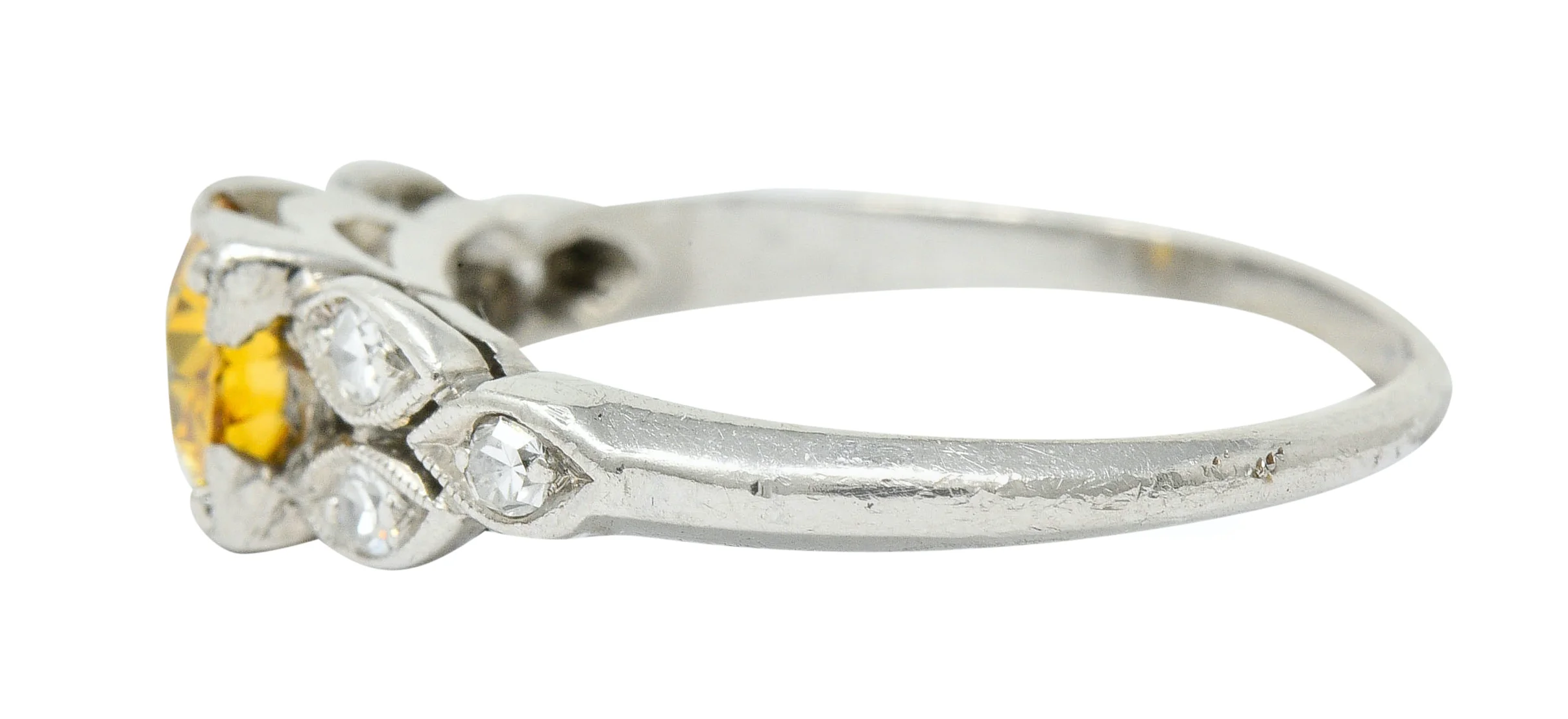 Retro 0.60 CTW Orange-Yellow & White Diamond Platinum Engagement Ring GIA - Image 5