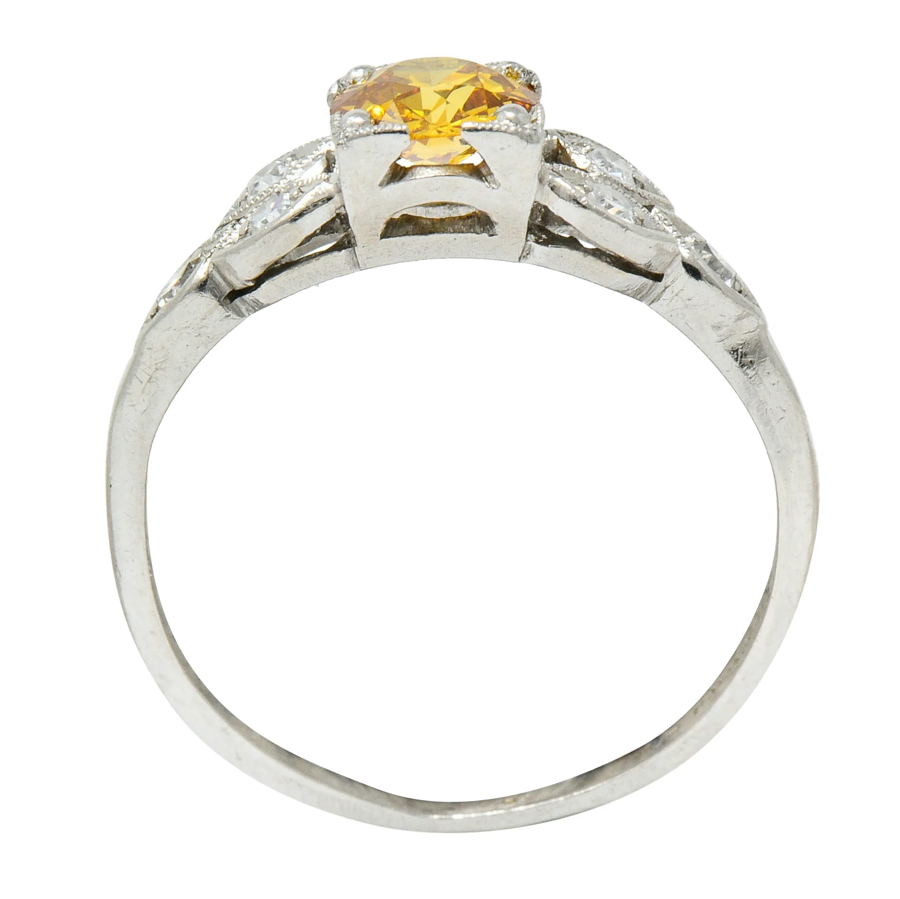 Retro 0.60 CTW Orange-Yellow & White Diamond Platinum Engagement Ring GIA - Image 7