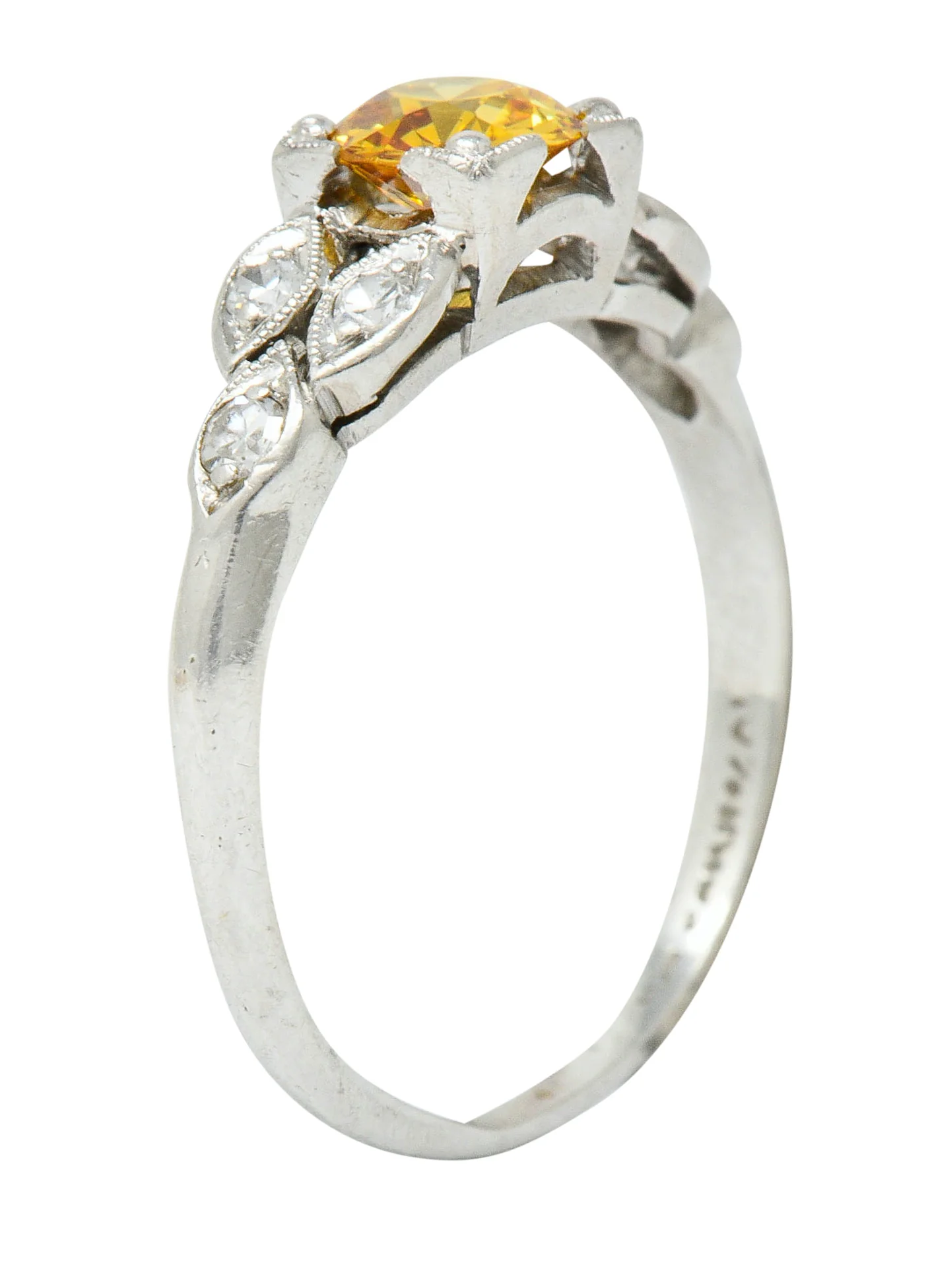 Retro 0.60 CTW Orange-Yellow & White Diamond Platinum Engagement Ring GIA - Image 8