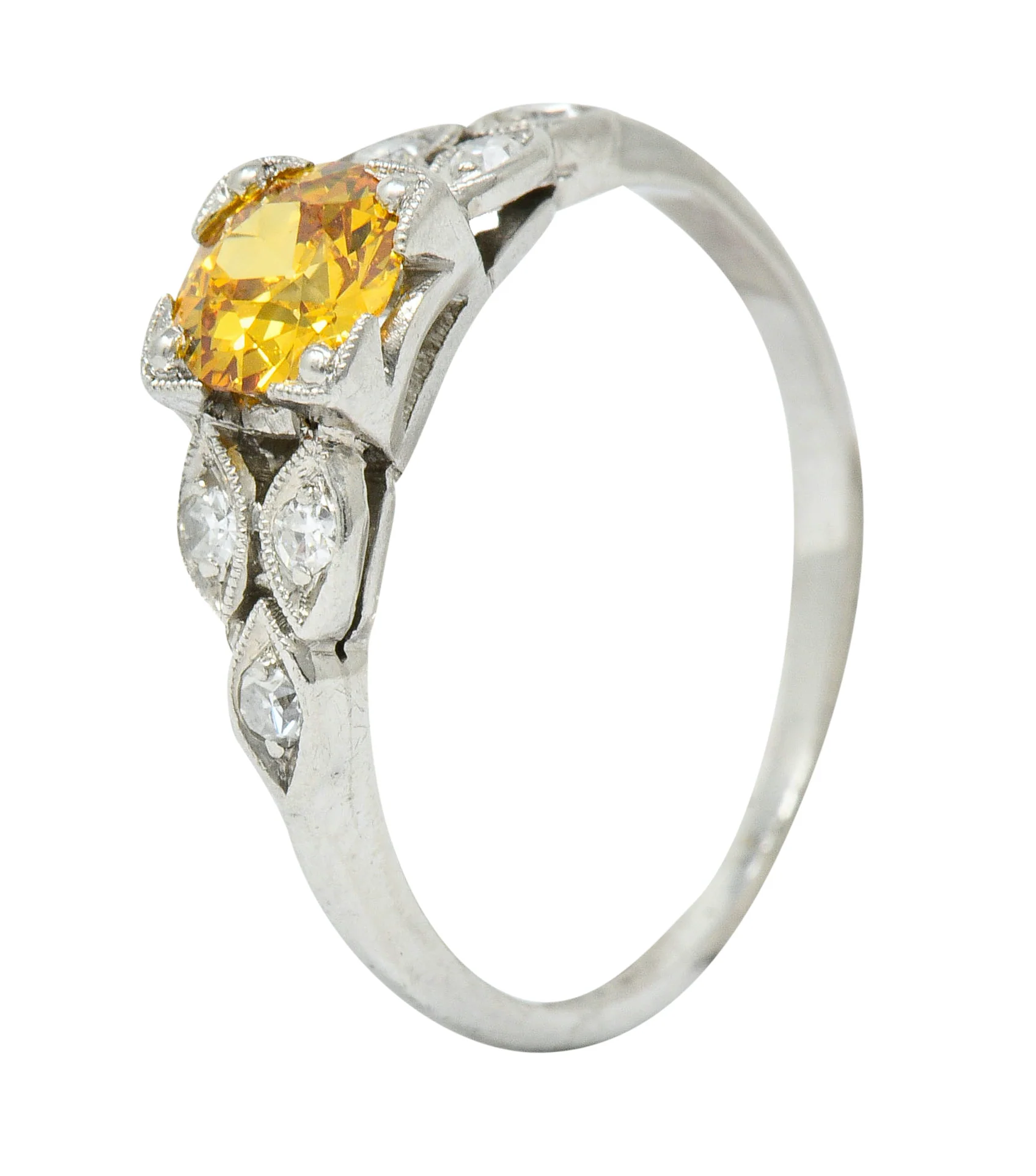 Retro 0.60 CTW Orange-Yellow & White Diamond Platinum Engagement Ring GIA - Image 9