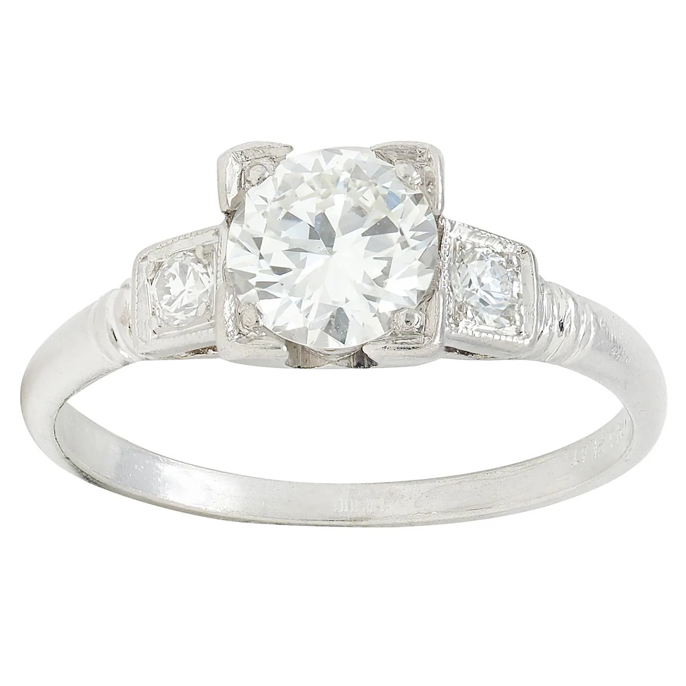 Retro 0.65 CTW Diamond Platinum Vintage Square Form Engagement Ring - Image 7