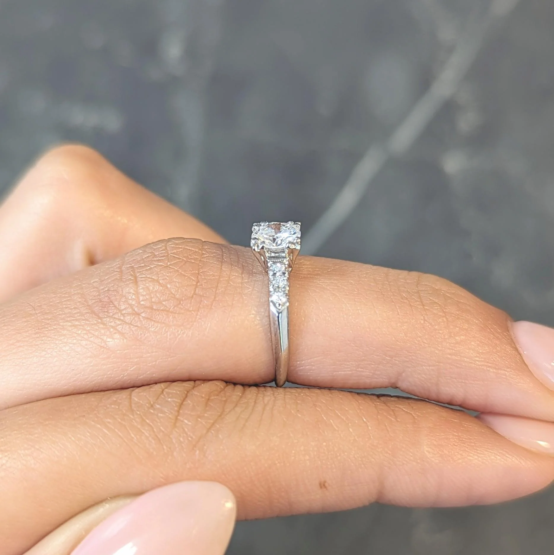 Retro 0.68 CTW Transitional Cut Diamond Platinum Fishtail Vintage Engagement Ring - Image 12