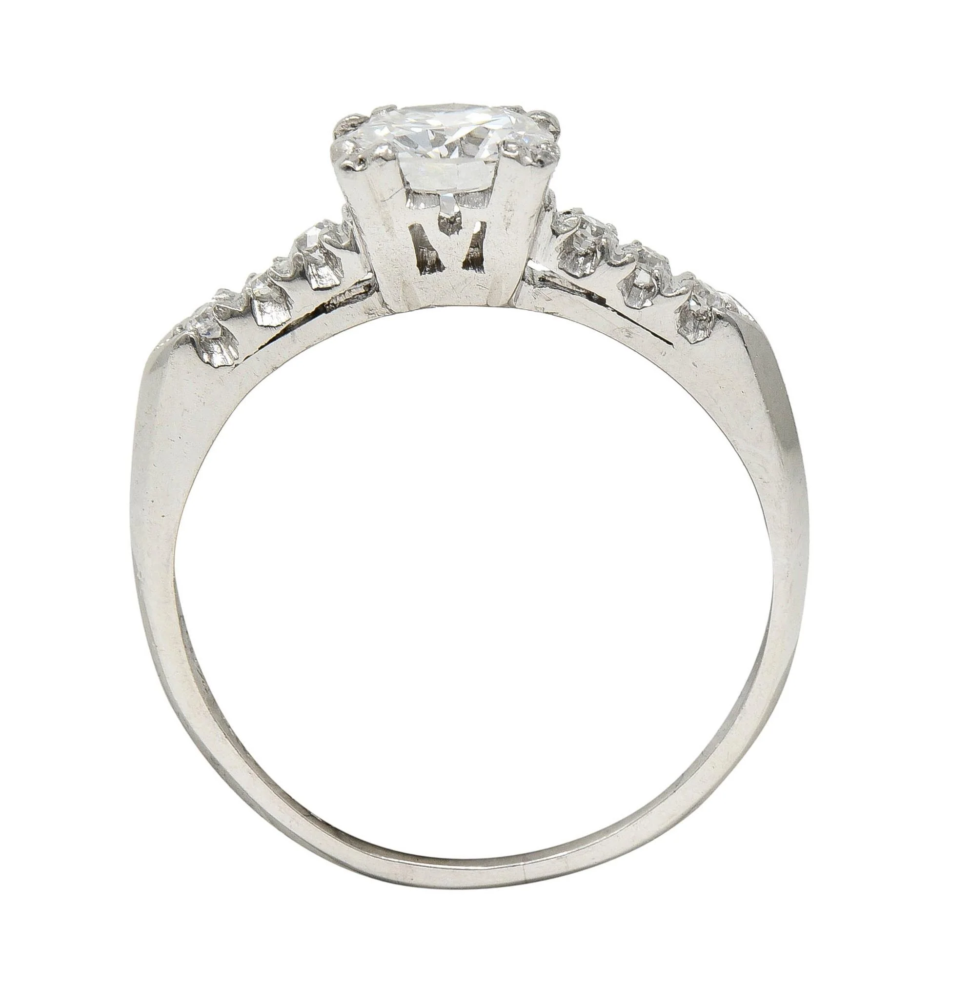 Retro 0.68 CTW Transitional Cut Diamond Platinum Fishtail Vintage Engagement Ring - Image 3
