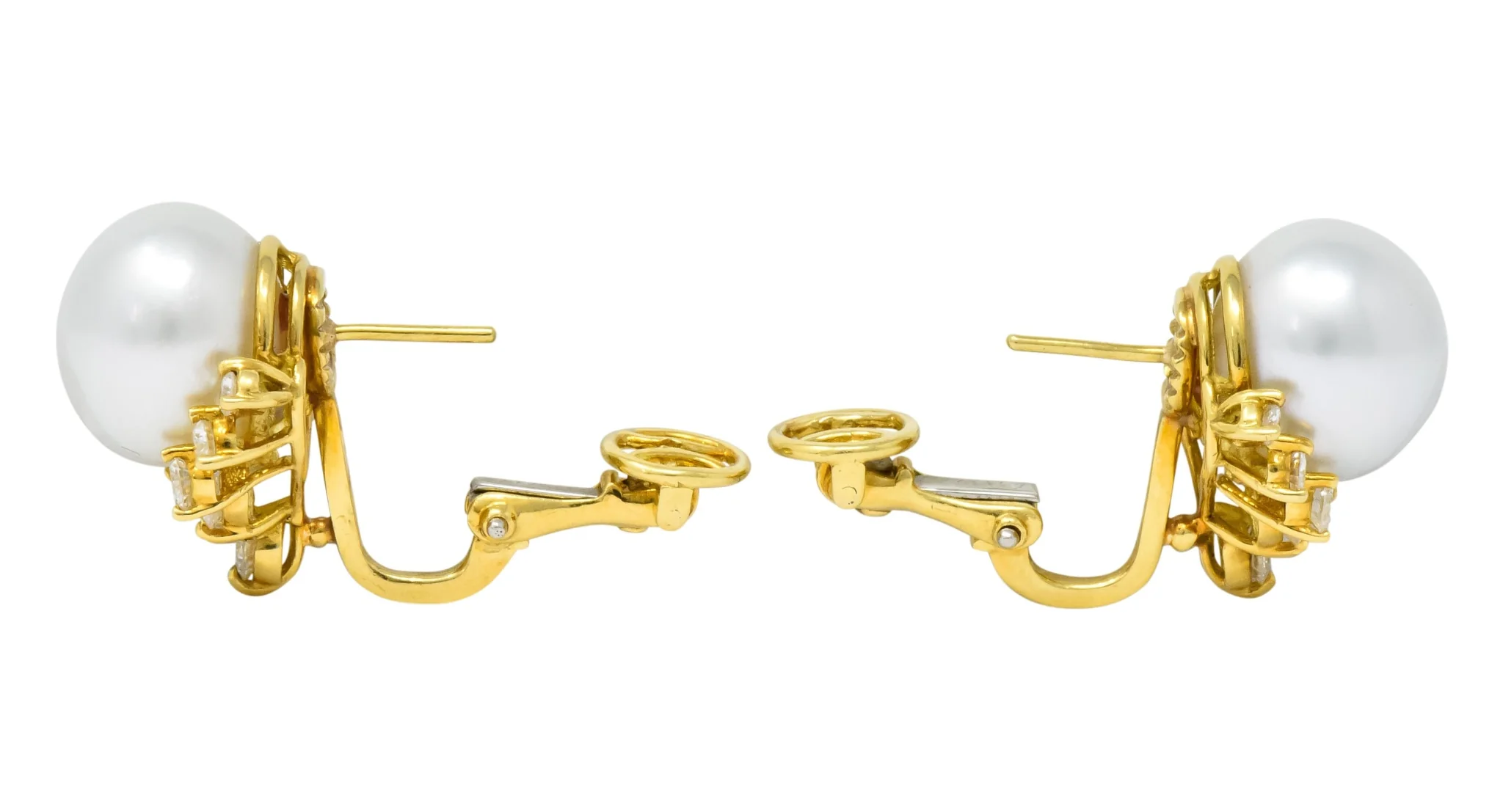 Retro 0.76 CTW Diamond Cultured South Sea Pearl 18 Karat Gold Earrings - Image 8