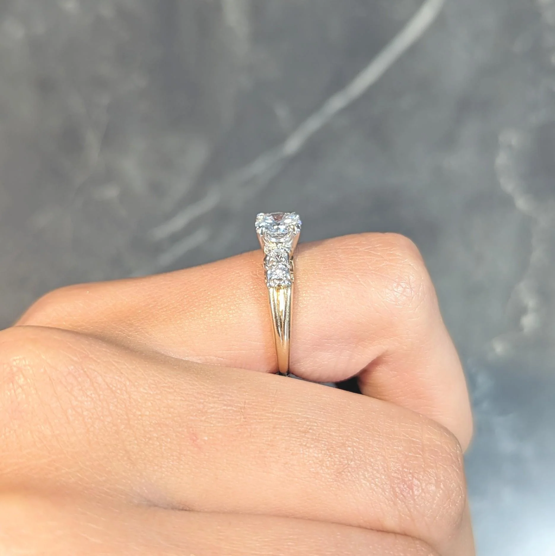 Retro 0.91 CTW Transitional Cut Diamond Five Stone Platinum 14 Karat Gold Vintage Engagement Ring - Image 13