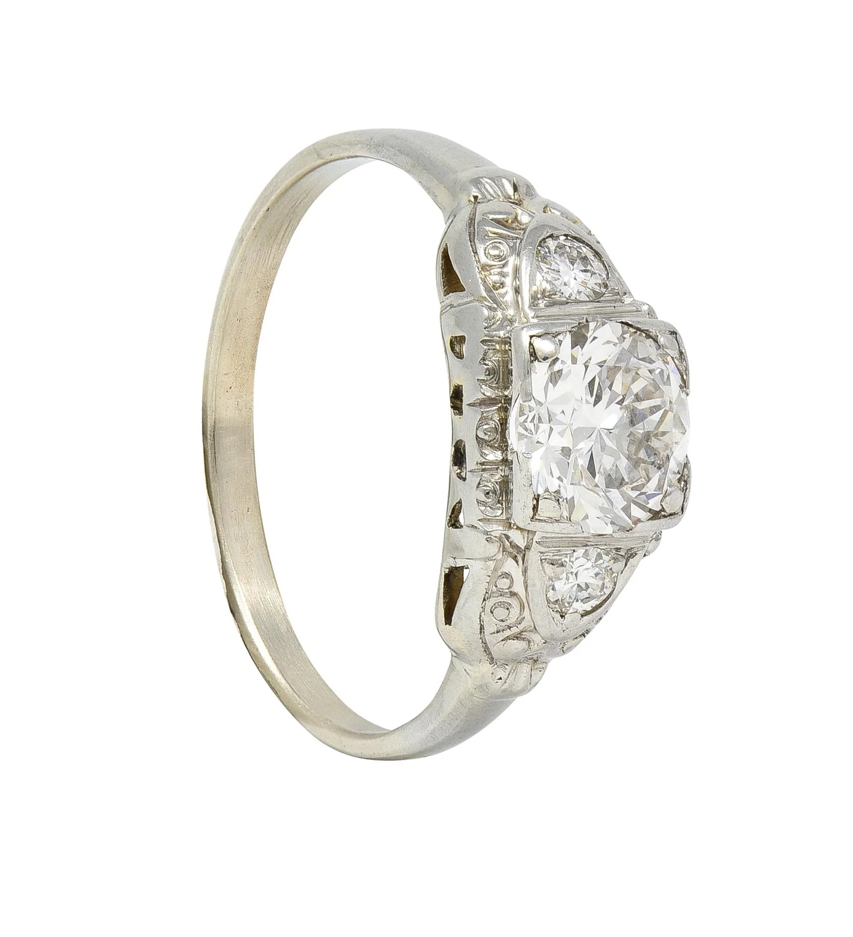 Retro 0.95 CTW Transitional Diamond 14 Karat White Gold Vintage Engagement Ring - Image 10