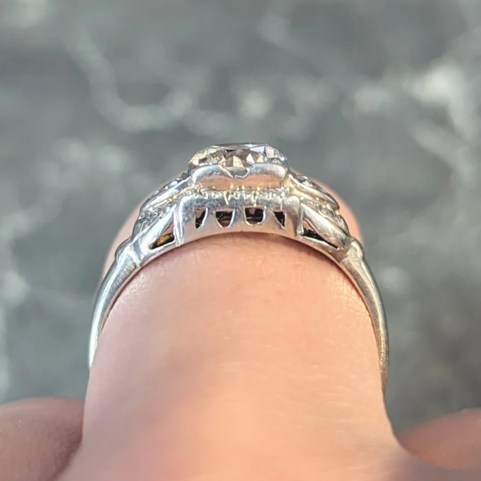 Retro 0.95 CTW Transitional Diamond 14 Karat White Gold Vintage Engagement Ring - Image 12