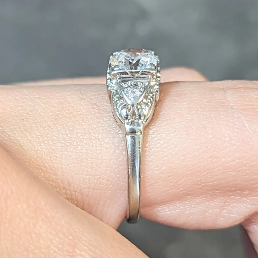 Retro 0.95 CTW Transitional Diamond 14 Karat White Gold Vintage Engagement Ring - Image 13