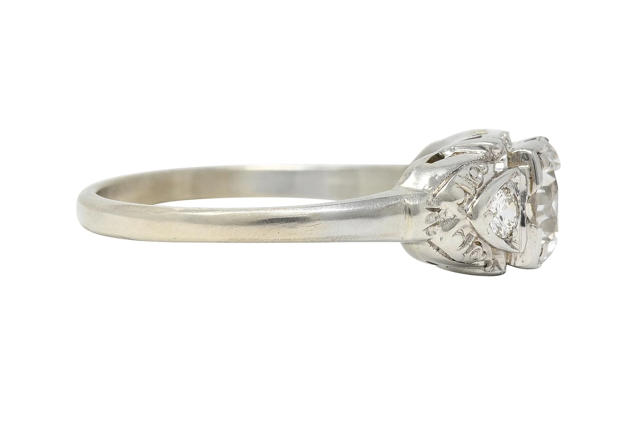Retro 0.95 CTW Transitional Diamond 14 Karat White Gold Vintage Engagement Ring - Image 3