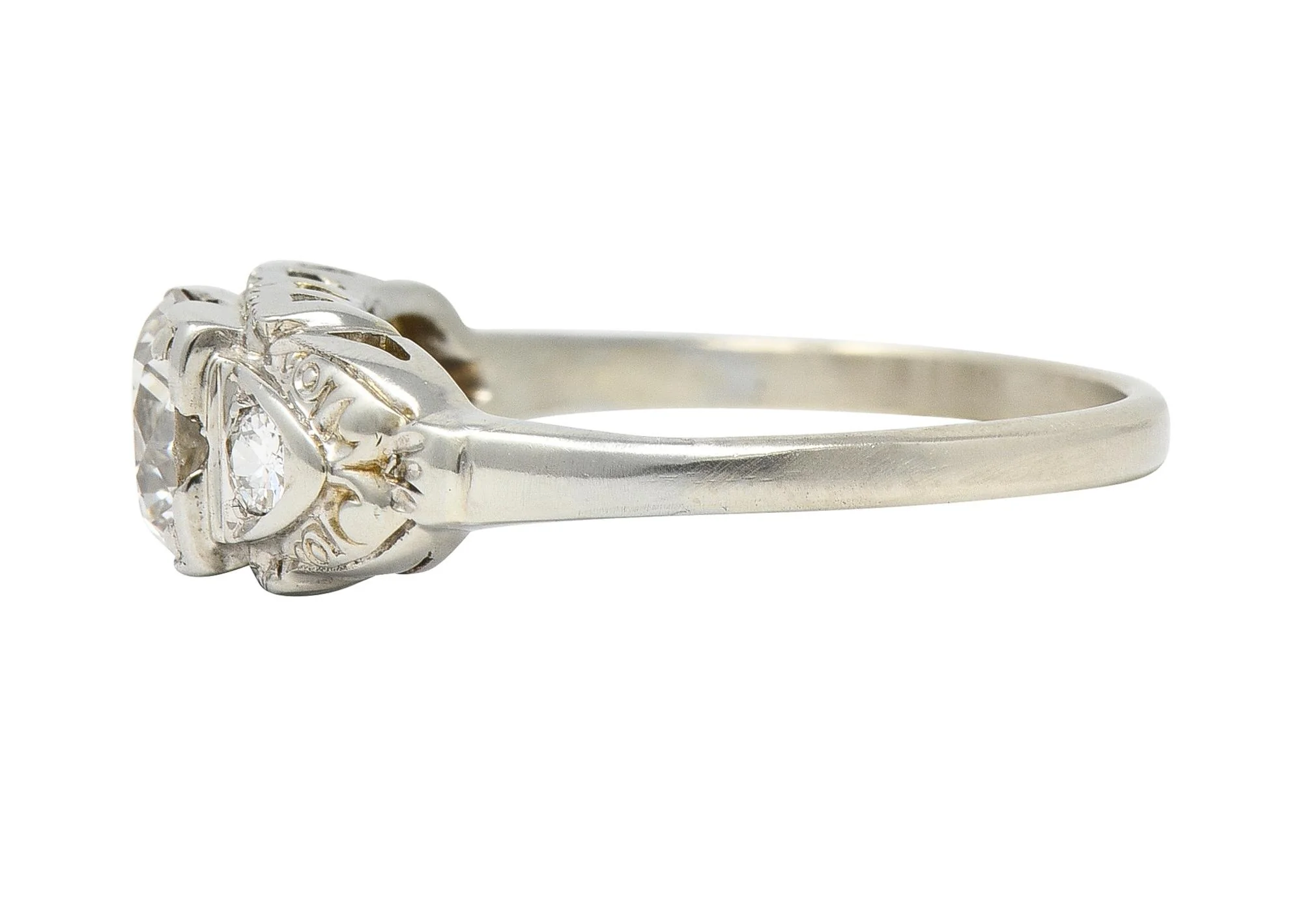 Retro 0.95 CTW Transitional Diamond 14 Karat White Gold Vintage Engagement Ring - Image 5