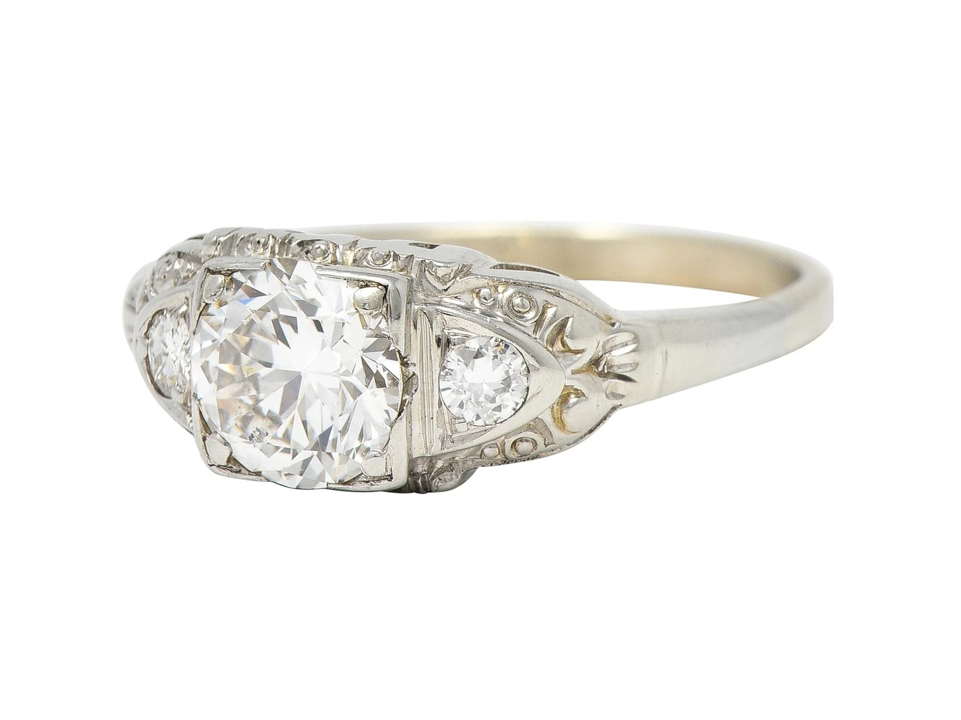 Retro 0.95 CTW Transitional Diamond 14 Karat White Gold Vintage Engagement Ring - Image 6
