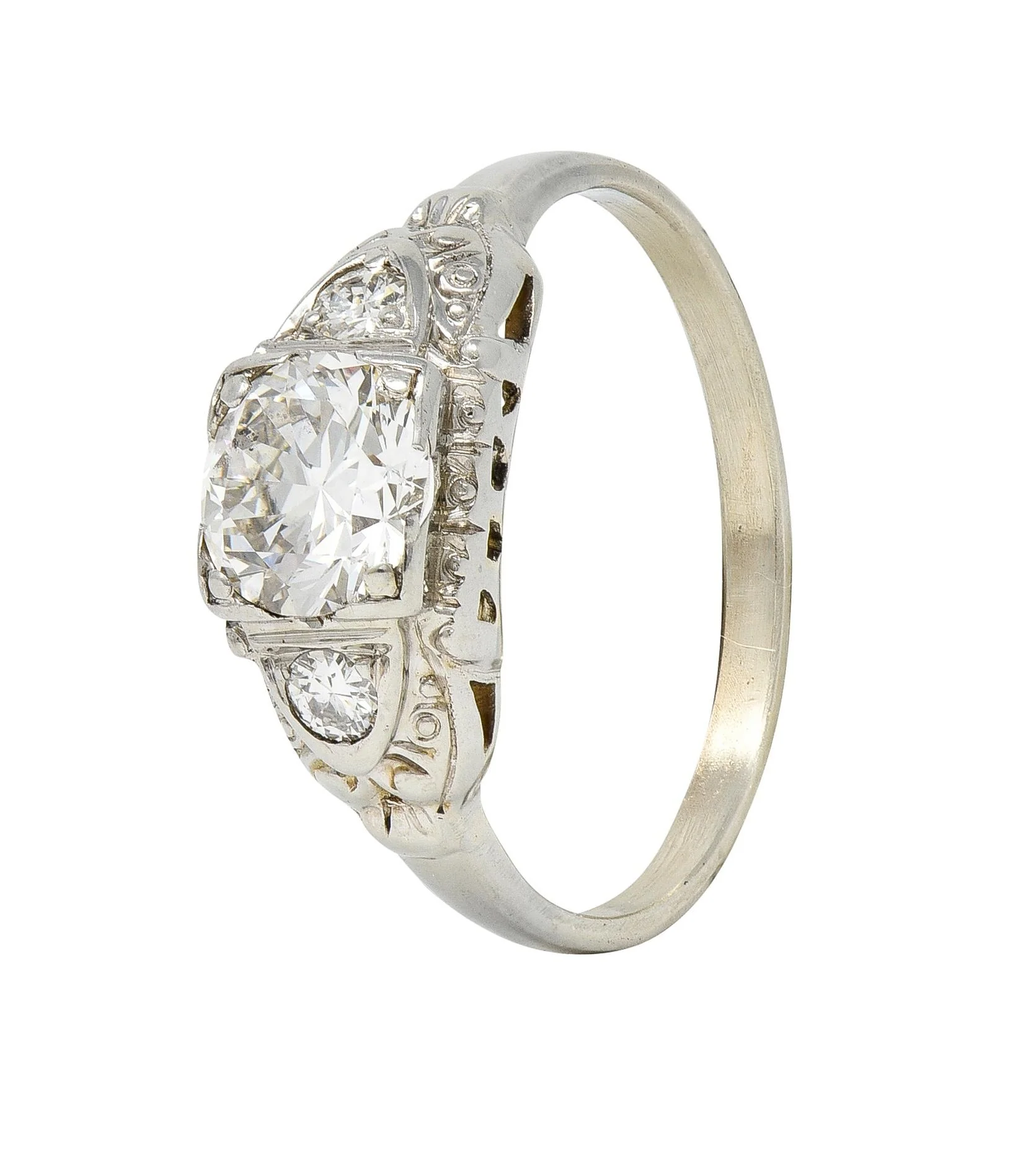 Retro 0.95 CTW Transitional Diamond 14 Karat White Gold Vintage Engagement Ring - Image 7