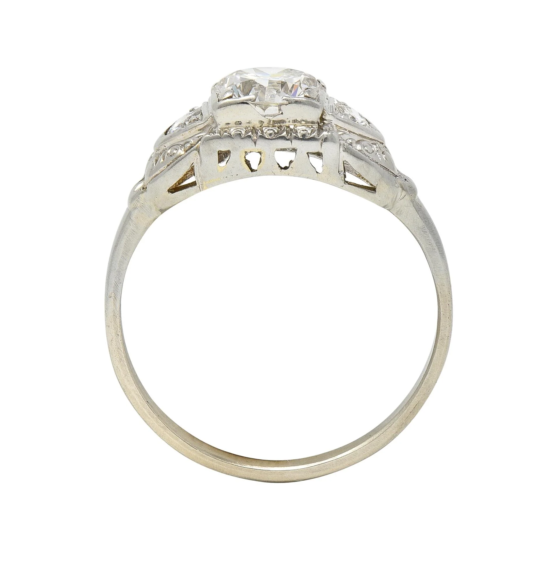 Retro 0.95 CTW Transitional Diamond 14 Karat White Gold Vintage Engagement Ring - Image 8