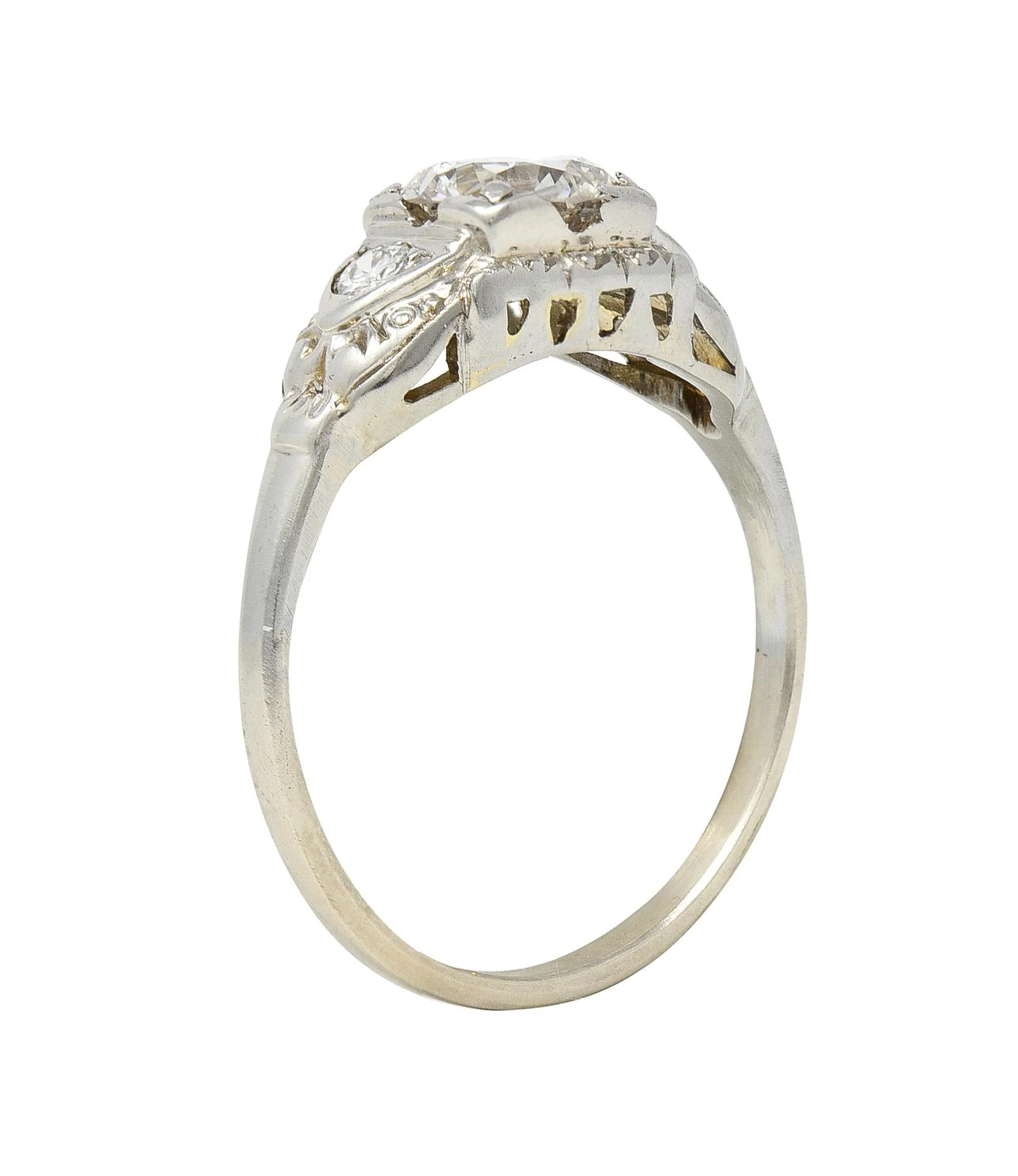 Retro 0.95 CTW Transitional Diamond 14 Karat White Gold Vintage Engagement Ring - Image 9