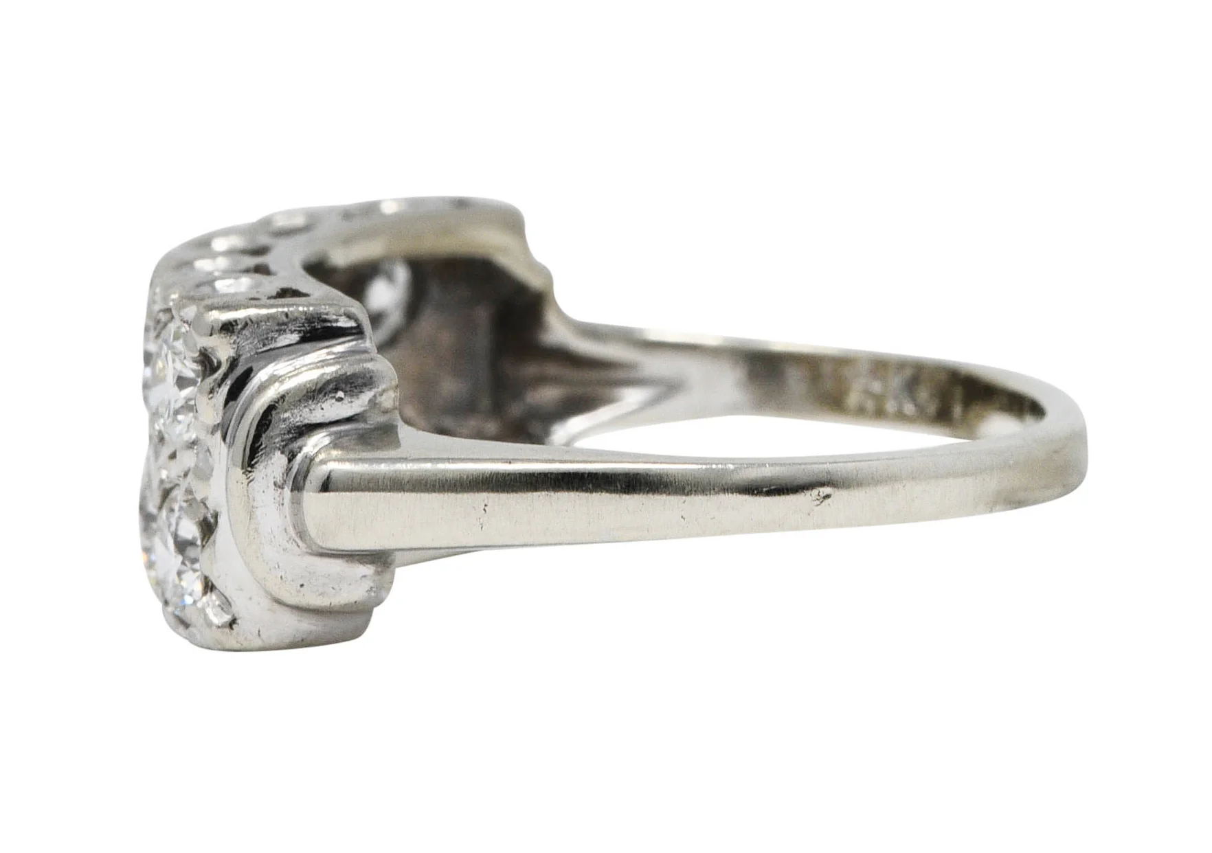 Retro 1.00 CTW Diamond 14 Karat White Gold Double Row Band Ring - Image 6