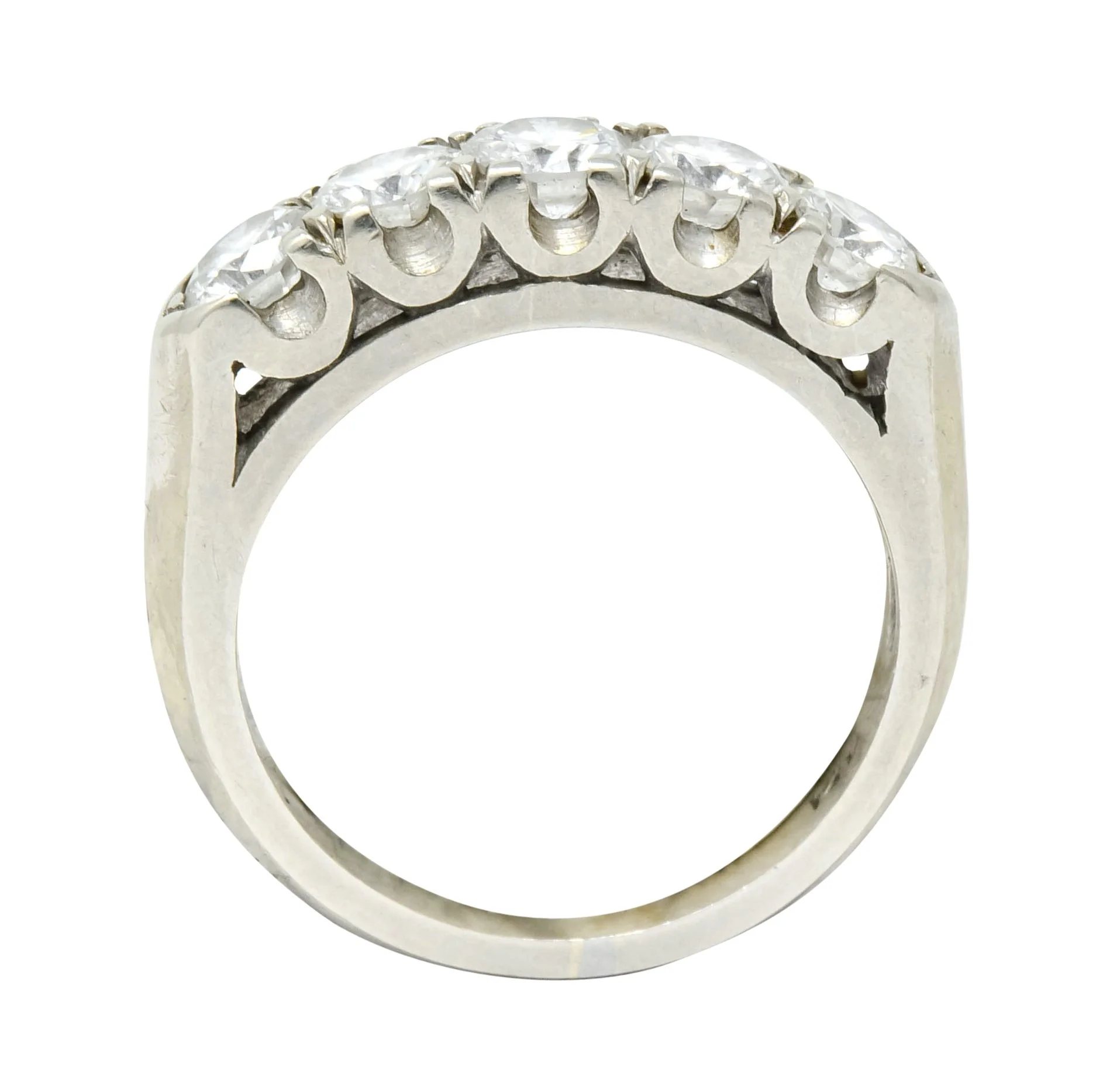Retro 1.00 CTW Diamond 14 Karat White Gold Fishtail Band Ring - Image 7