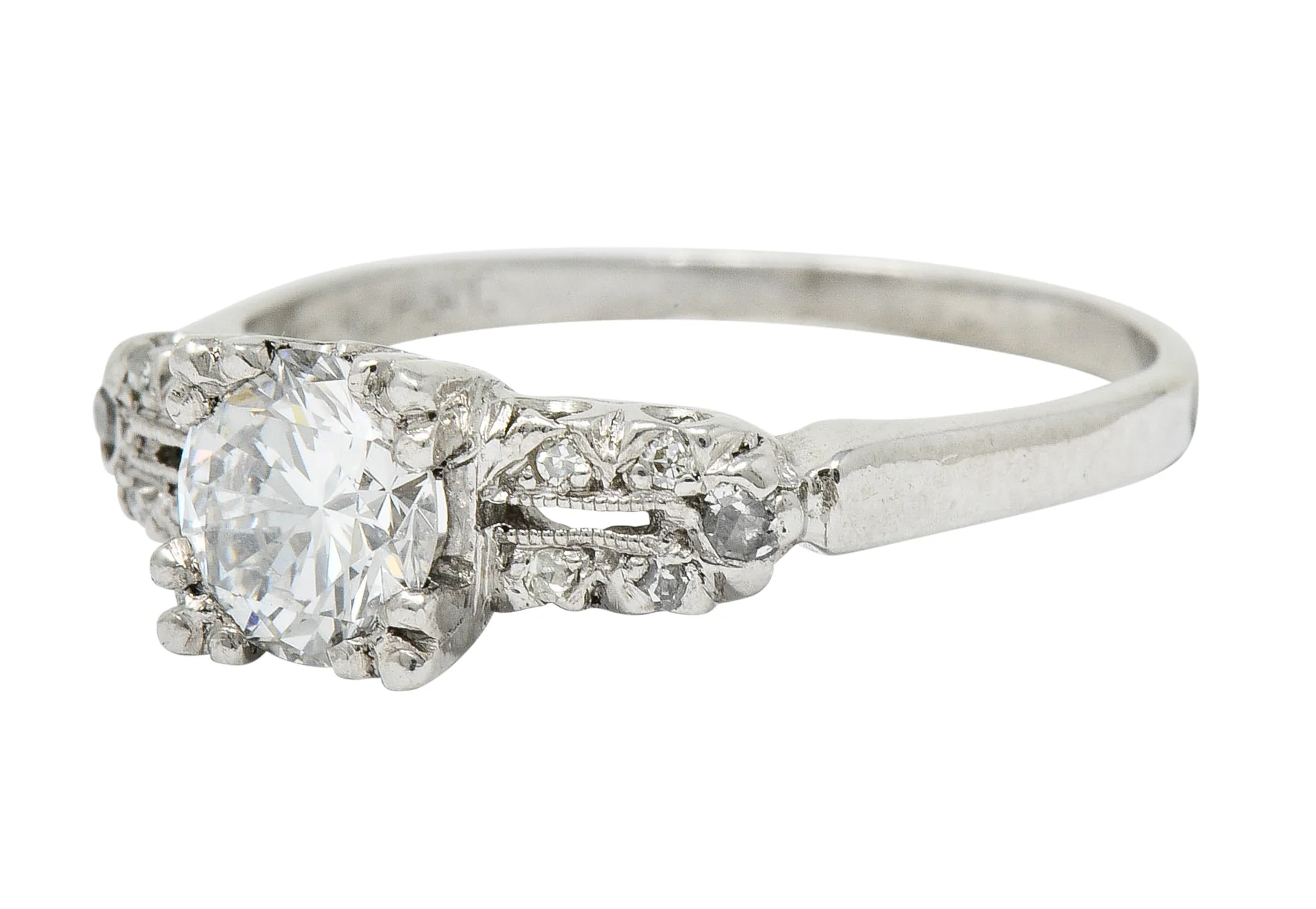 Retro 1.00 CTW Diamond Platinum Fishtail Engagement Ring - Image 6