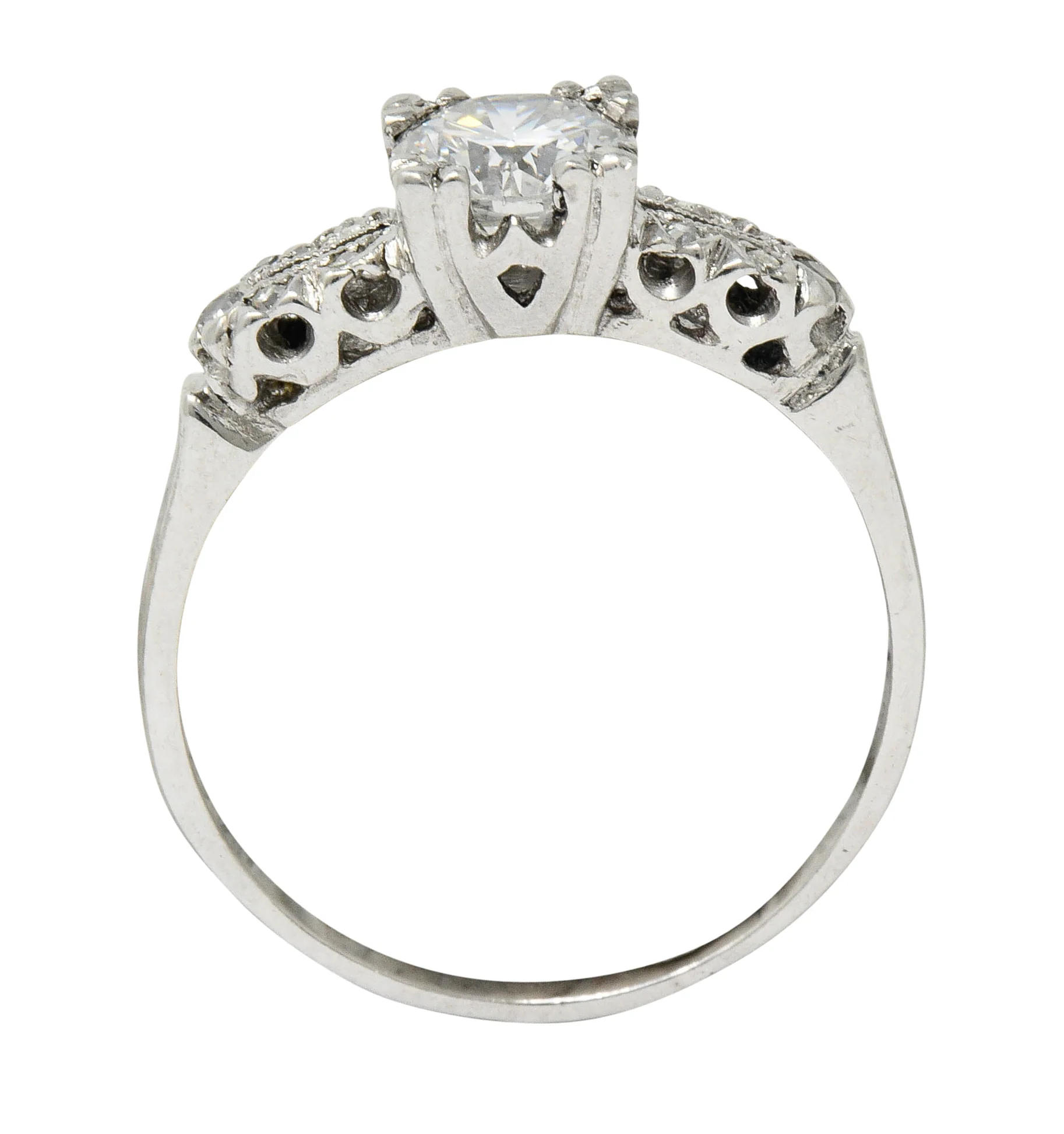 Retro 1.00 CTW Diamond Platinum Fishtail Engagement Ring - Image 8