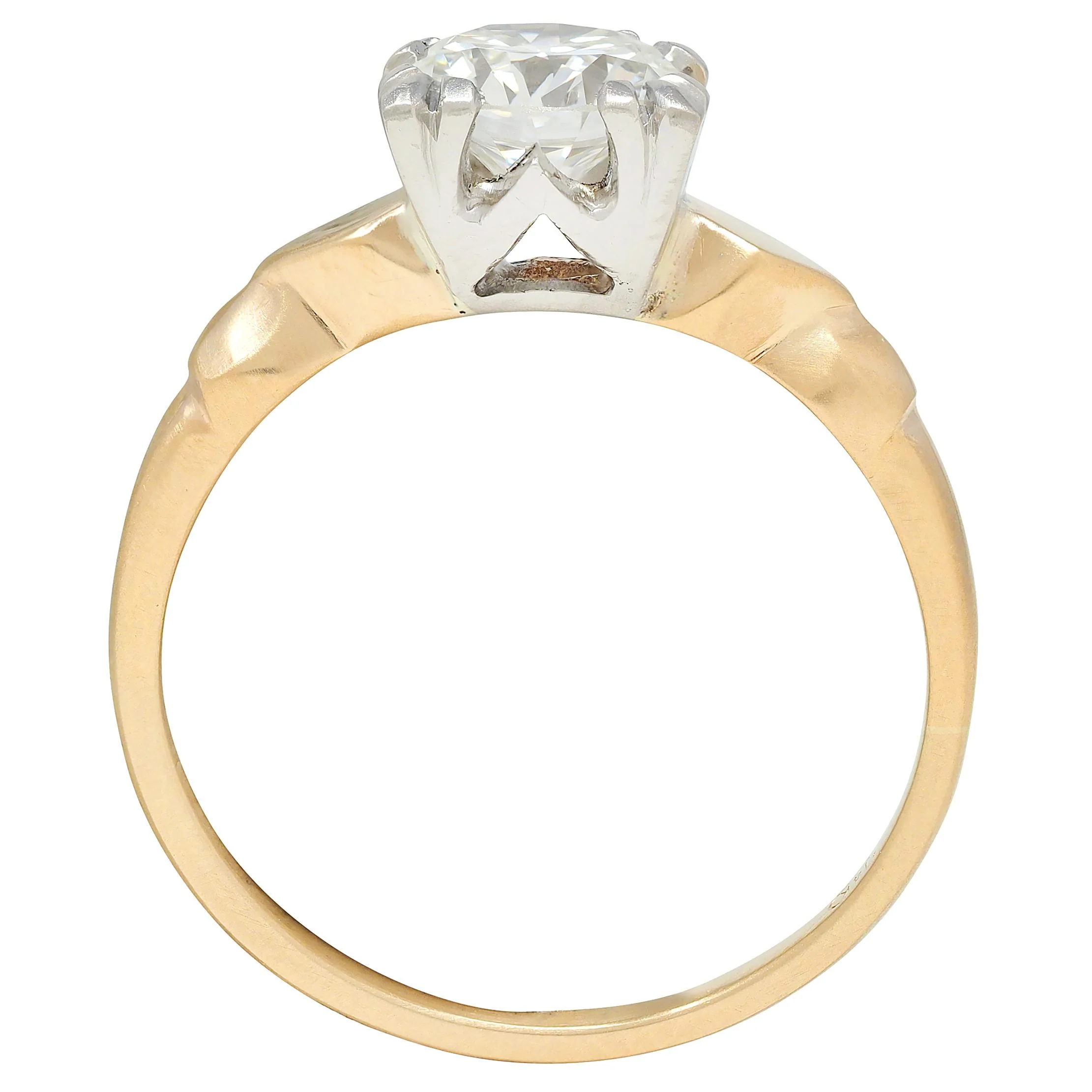 Retro 1.02 CTW Transitional Cut Platinum 14 Karat Yellow Gold Vintage Engagement Ring - Image 3