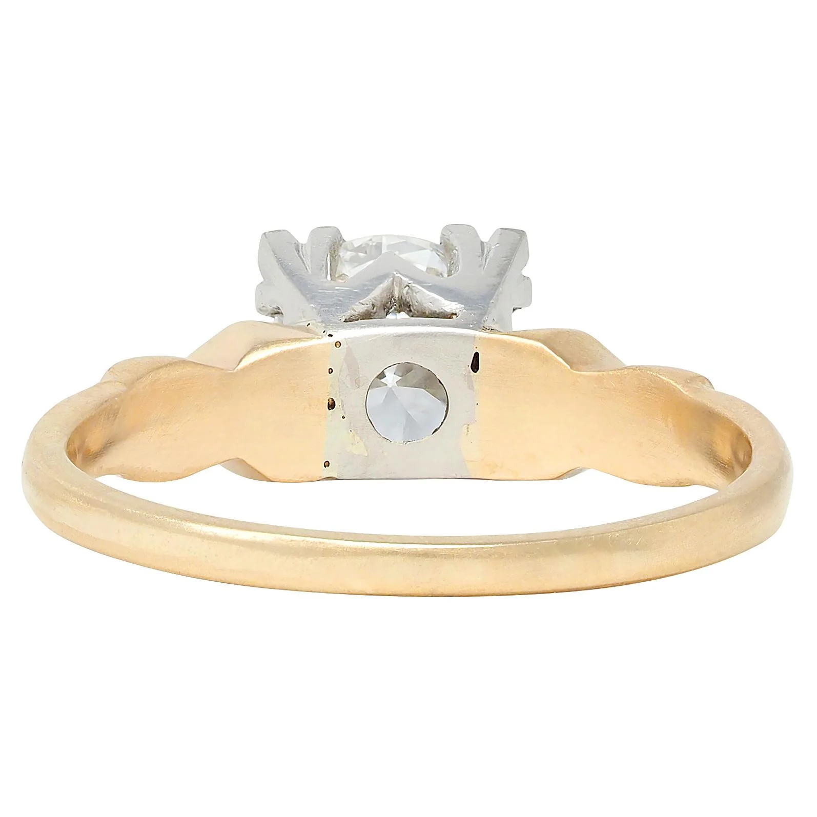 Retro 1.02 CTW Transitional Cut Platinum 14 Karat Yellow Gold Vintage Engagement Ring - Image 4