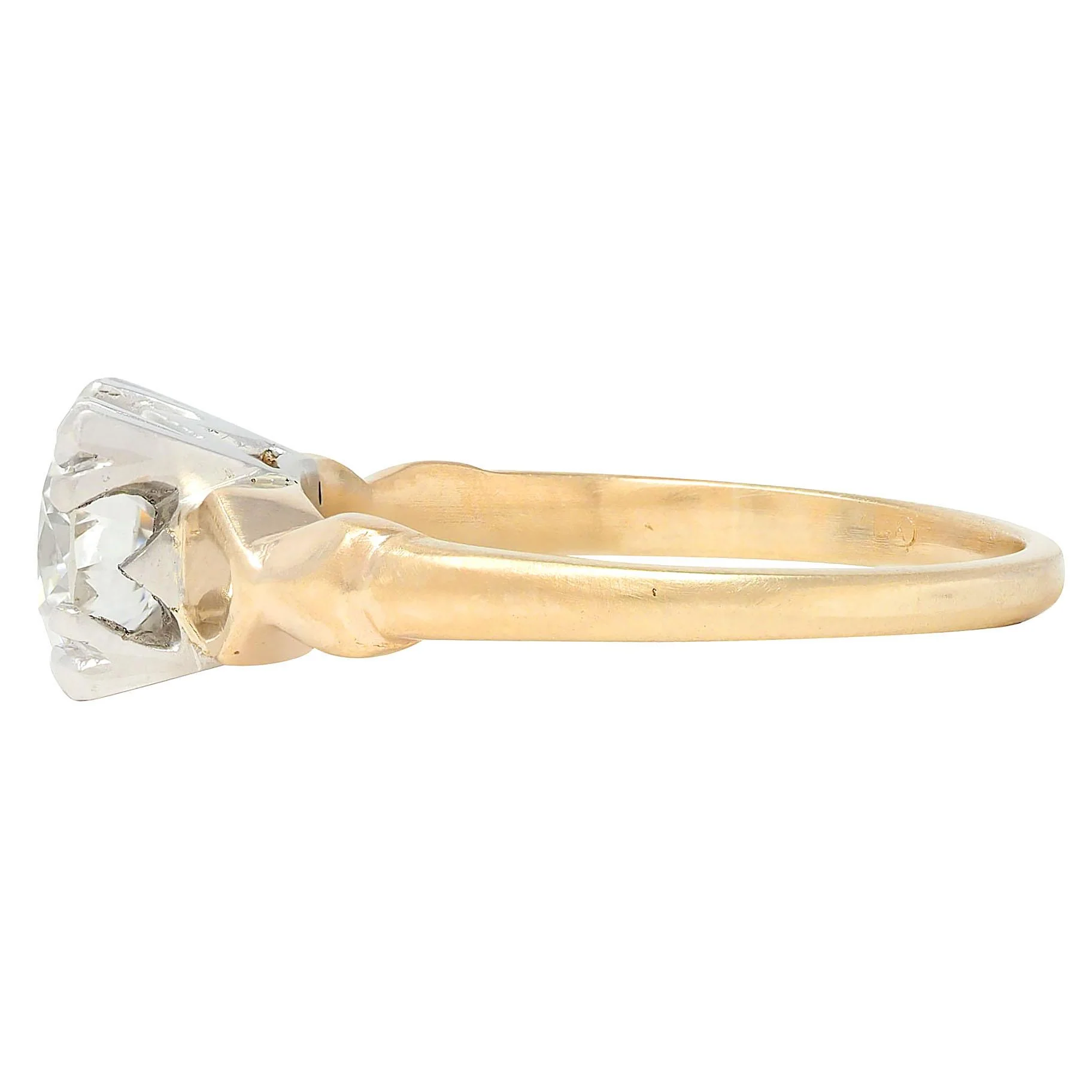 Retro 1.02 CTW Transitional Cut Platinum 14 Karat Yellow Gold Vintage Engagement Ring - Image 5
