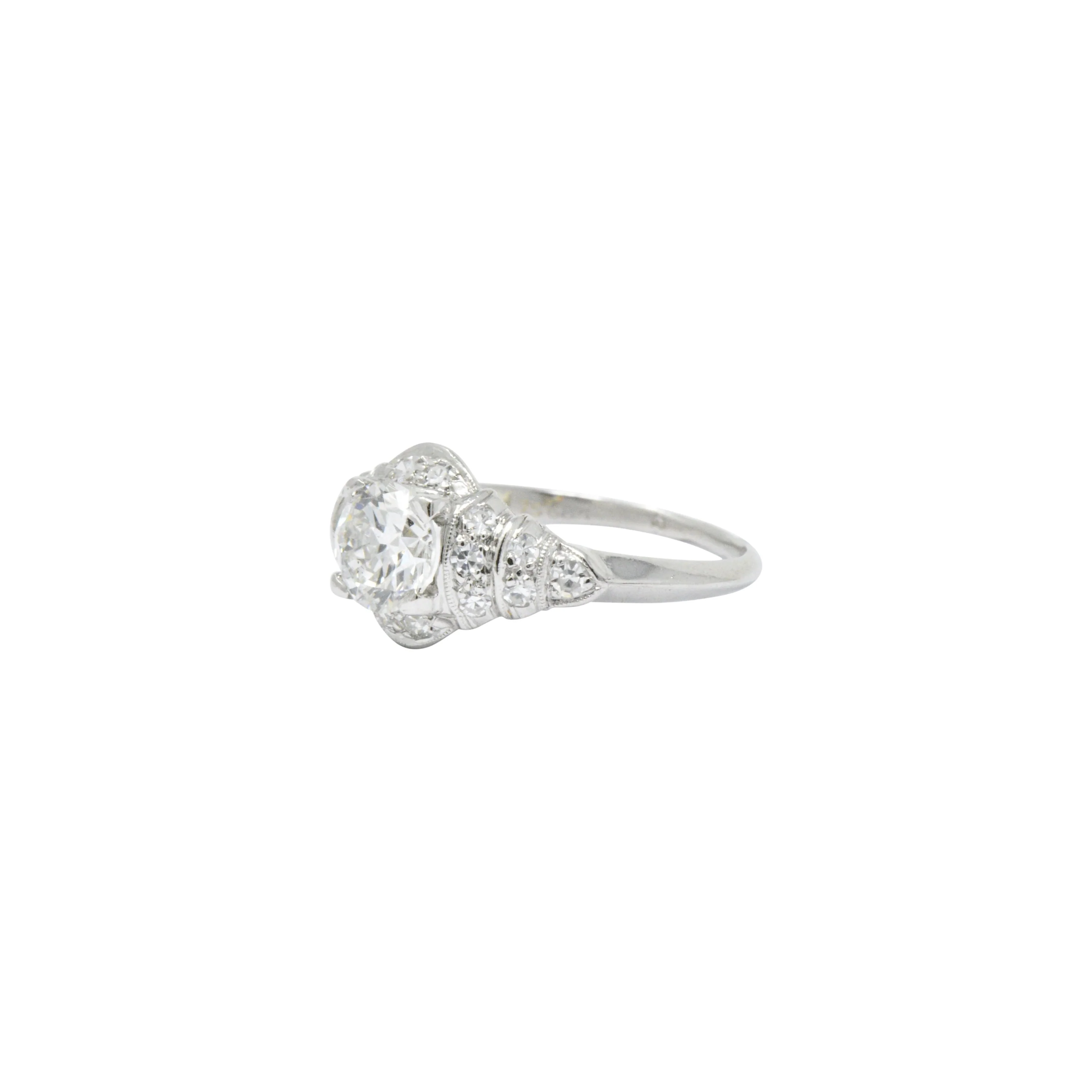 Retro 1.10 CTW Diamond Platinum Engagement Ring Circa 1940's - Image 4
