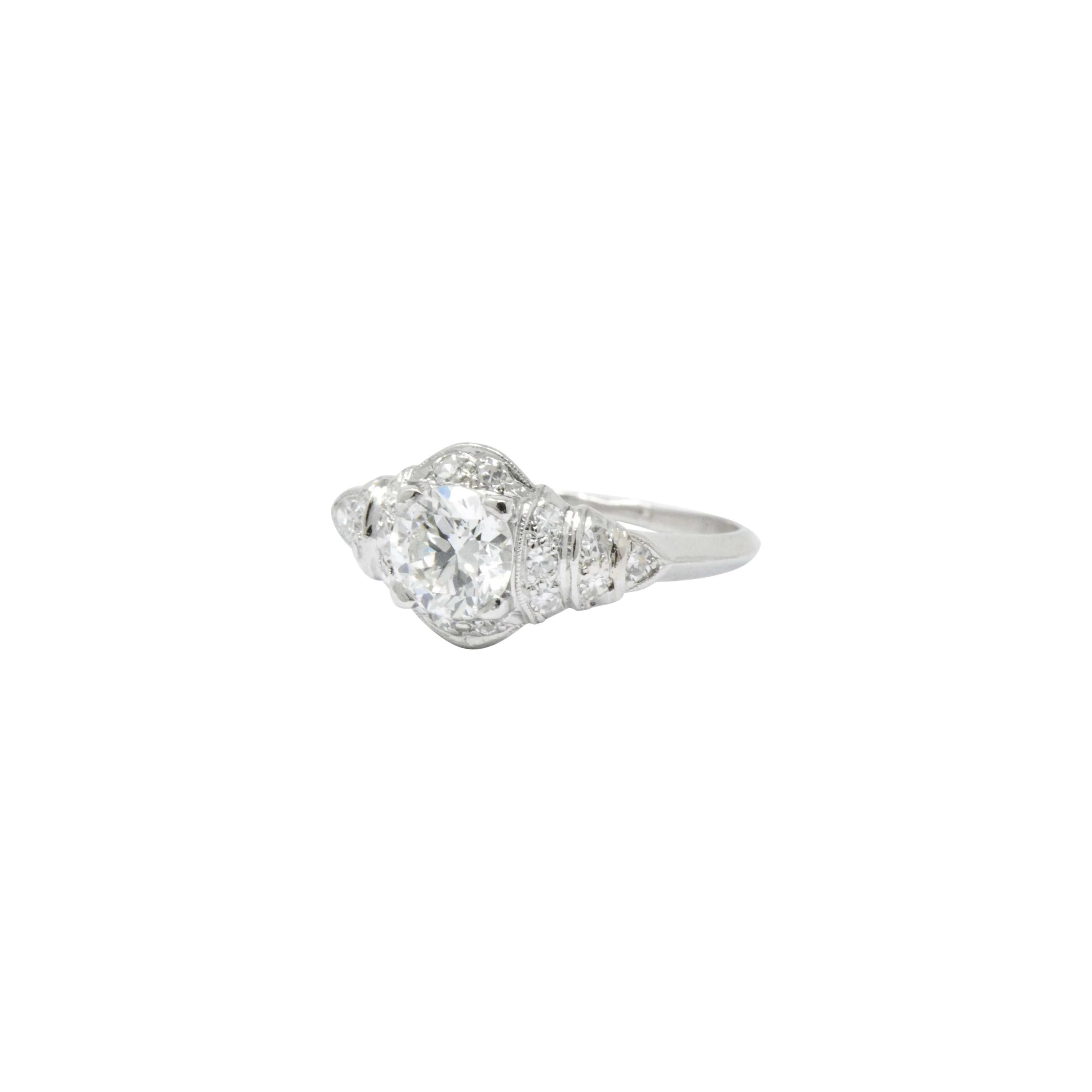 Retro 1.10 CTW Diamond Platinum Engagement Ring Circa 1940's - Image 6