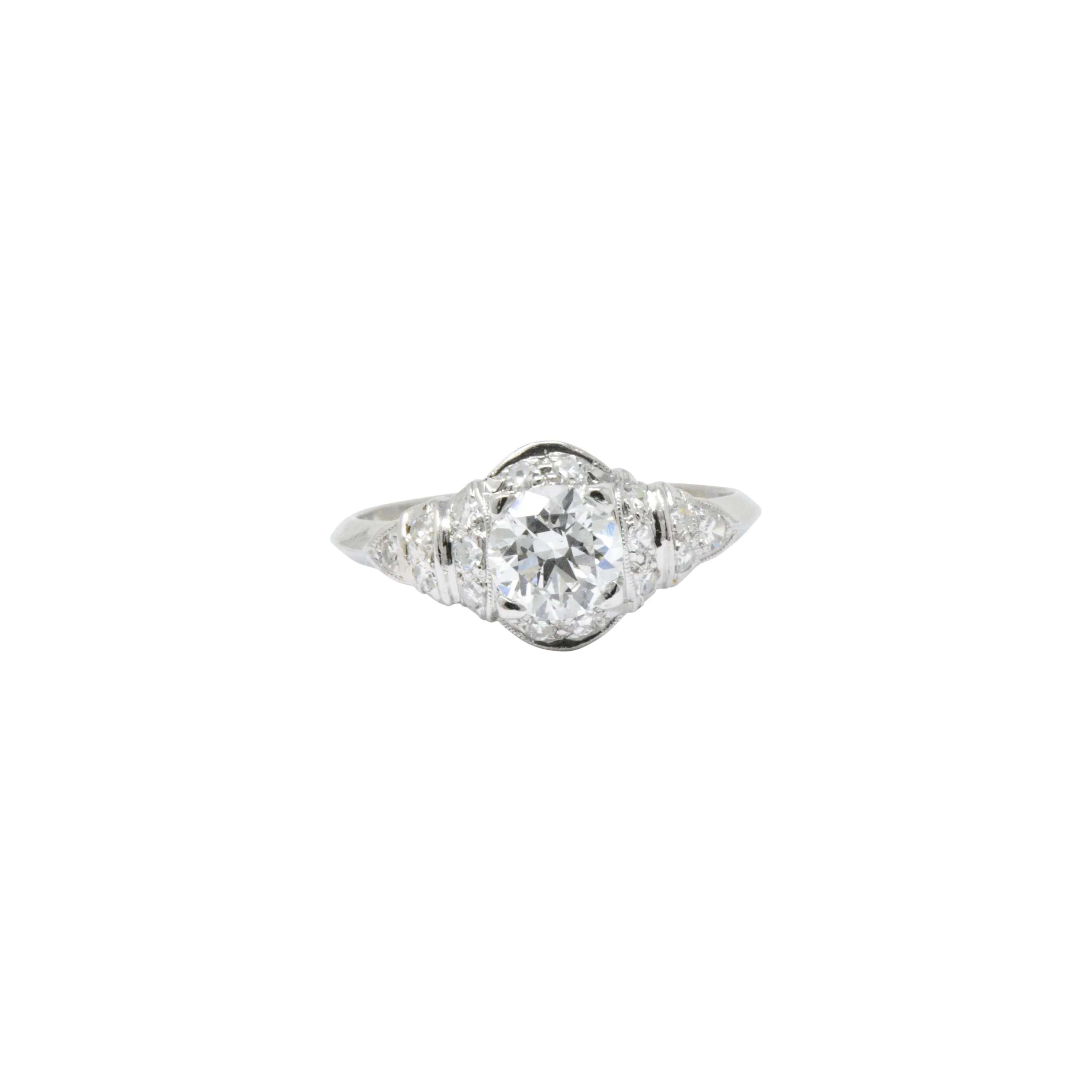 Retro 1.10 CTW Diamond Platinum Engagement Ring Circa 1940's - Image 7