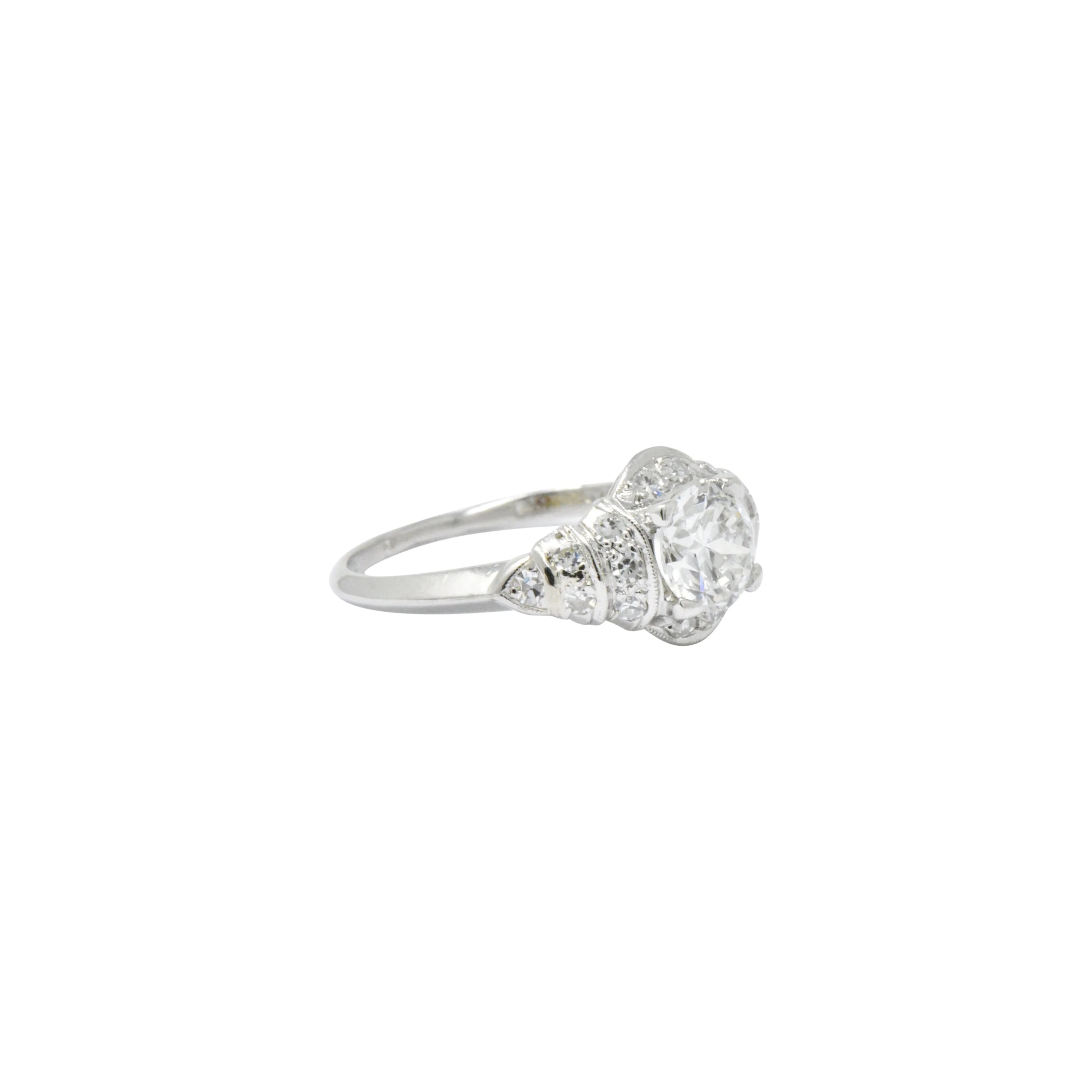 Retro 1.10 CTW Diamond Platinum Engagement Ring Circa 1940's - Image 8