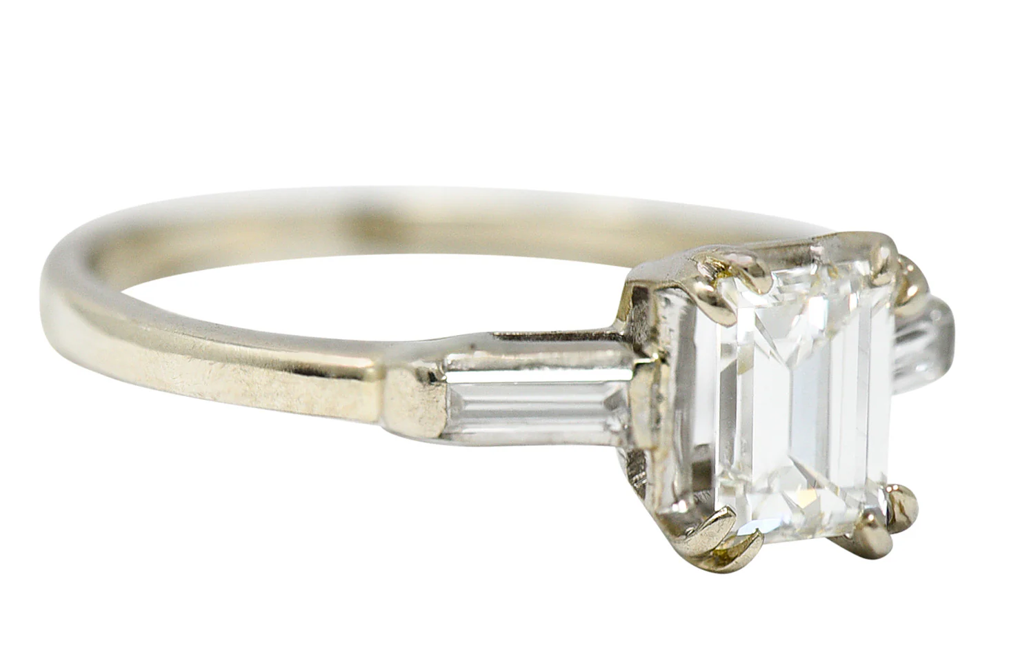 Retro 1.14 CTW Emerald Cut Diamond 14 Karat White Gold Engagement Ring - Image 2