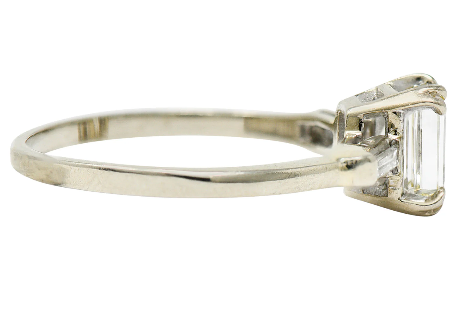 Retro 1.14 CTW Emerald Cut Diamond 14 Karat White Gold Engagement Ring - Image 3