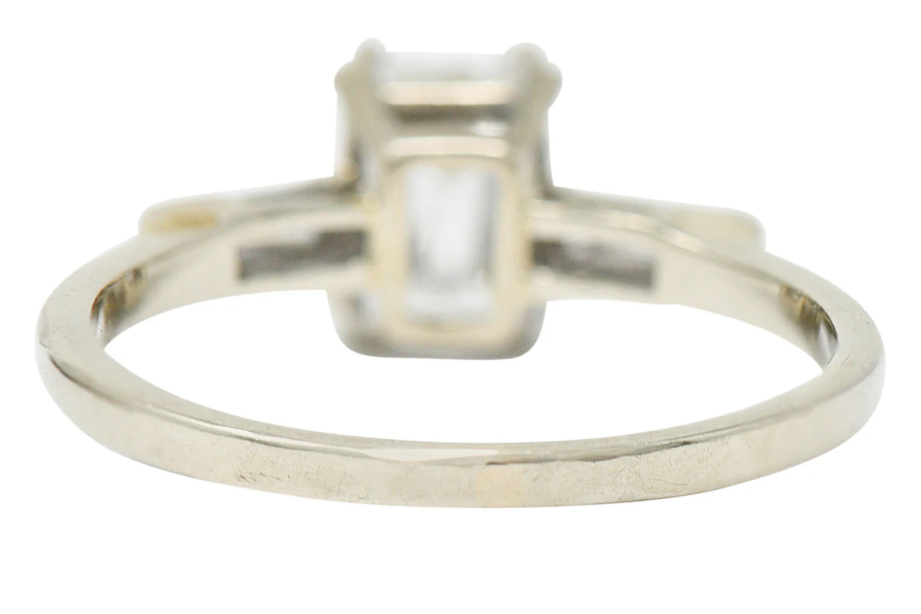 Retro 1.14 CTW Emerald Cut Diamond 14 Karat White Gold Engagement Ring - Image 4