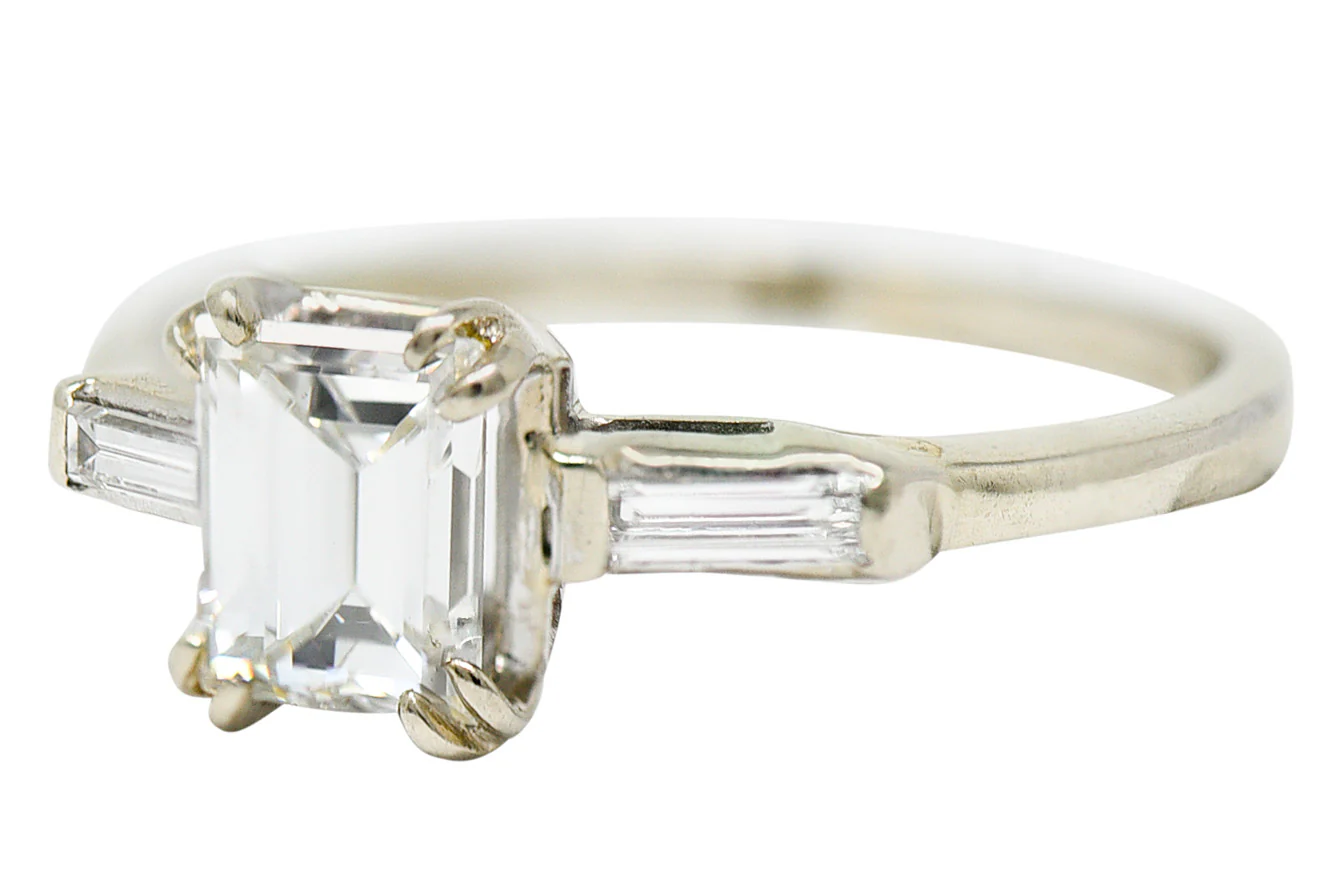 Retro 1.14 CTW Emerald Cut Diamond 14 Karat White Gold Engagement Ring - Image 6