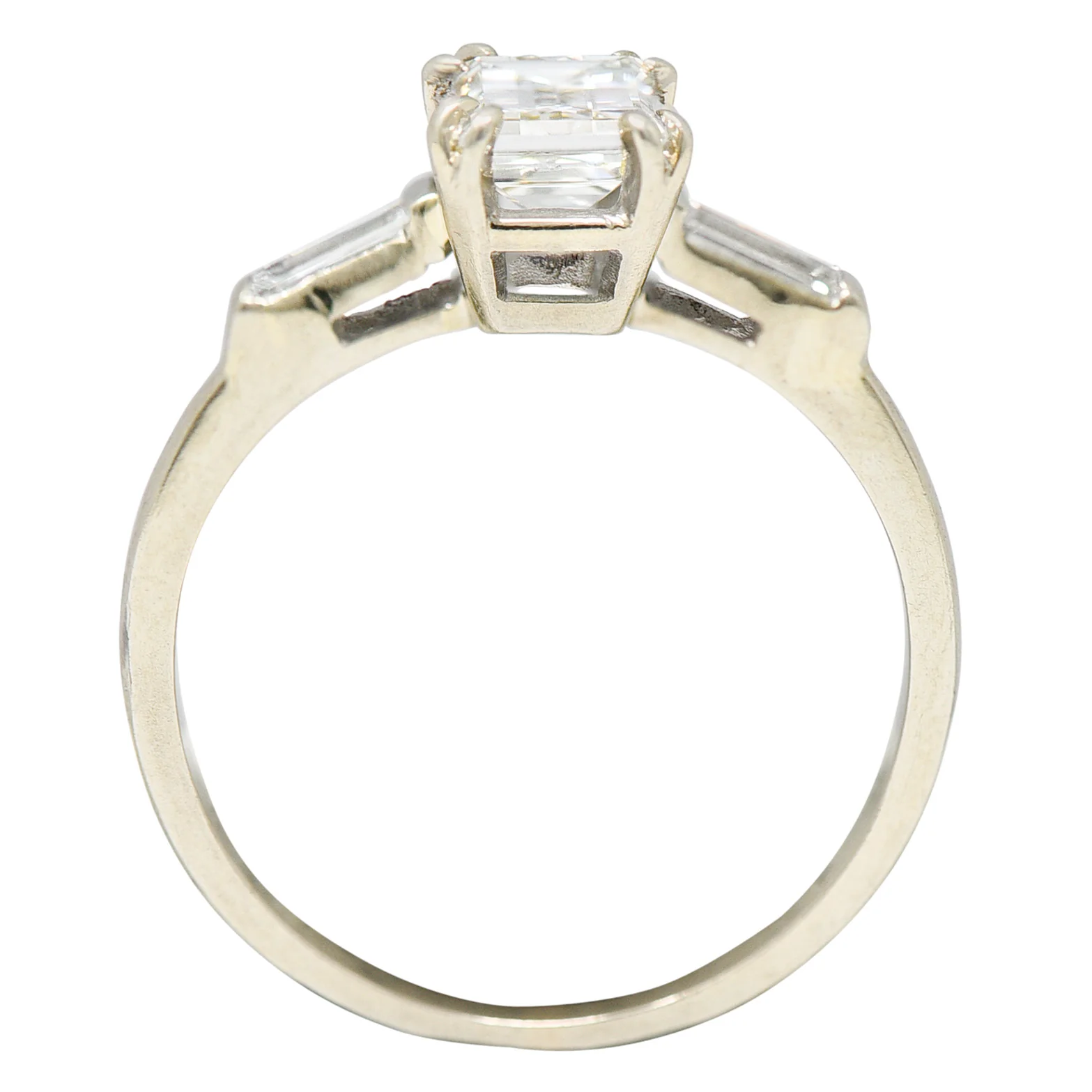 Retro 1.14 CTW Emerald Cut Diamond 14 Karat White Gold Engagement Ring - Image 7