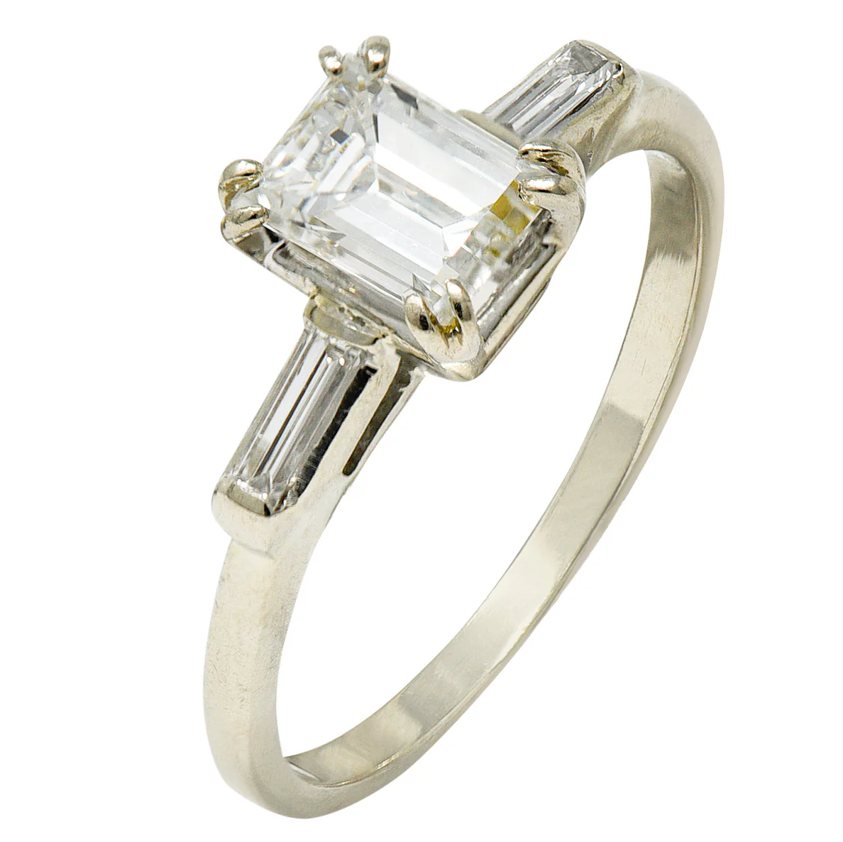 Retro 1.14 CTW Emerald Cut Diamond 14 Karat White Gold Engagement Ring - Image 8