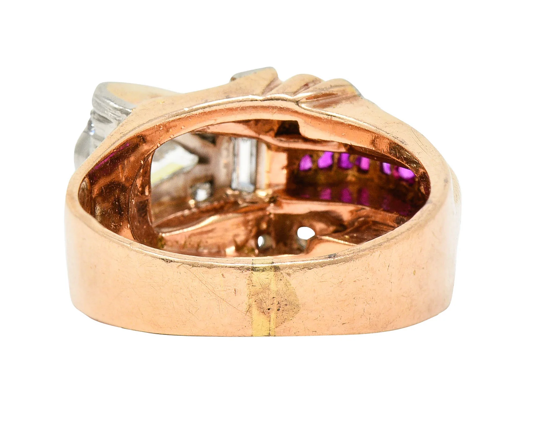 Retro 1.17 CTW Diamond Ruby 14 Karat Two-Tone Bow Ring - Image 4