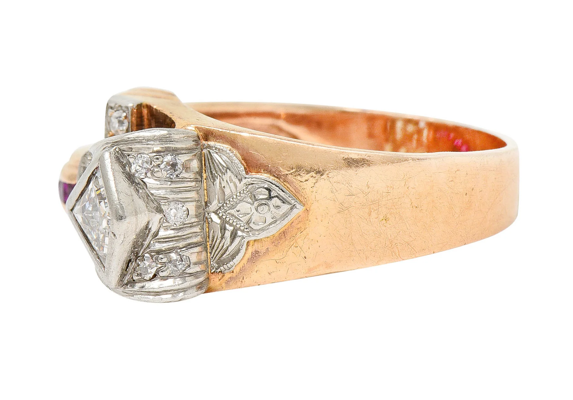 Retro 1.17 CTW Diamond Ruby 14 Karat Two-Tone Bow Ring - Image 5
