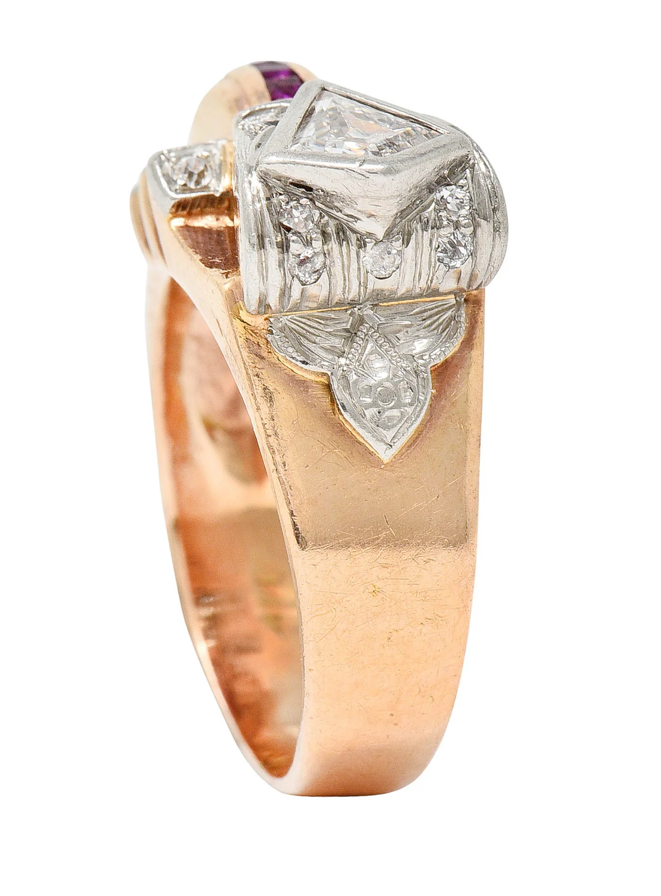 Retro 1.17 CTW Diamond Ruby 14 Karat Two-Tone Bow Ring - Image 9