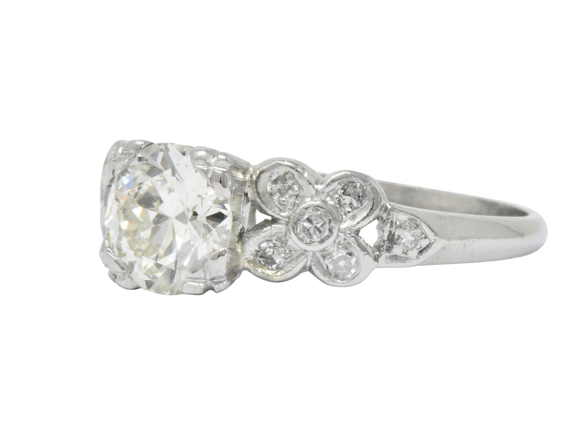 Retro 1.21 CTW Diamond Platinum Floral Engagement Ring GIA - Image 2