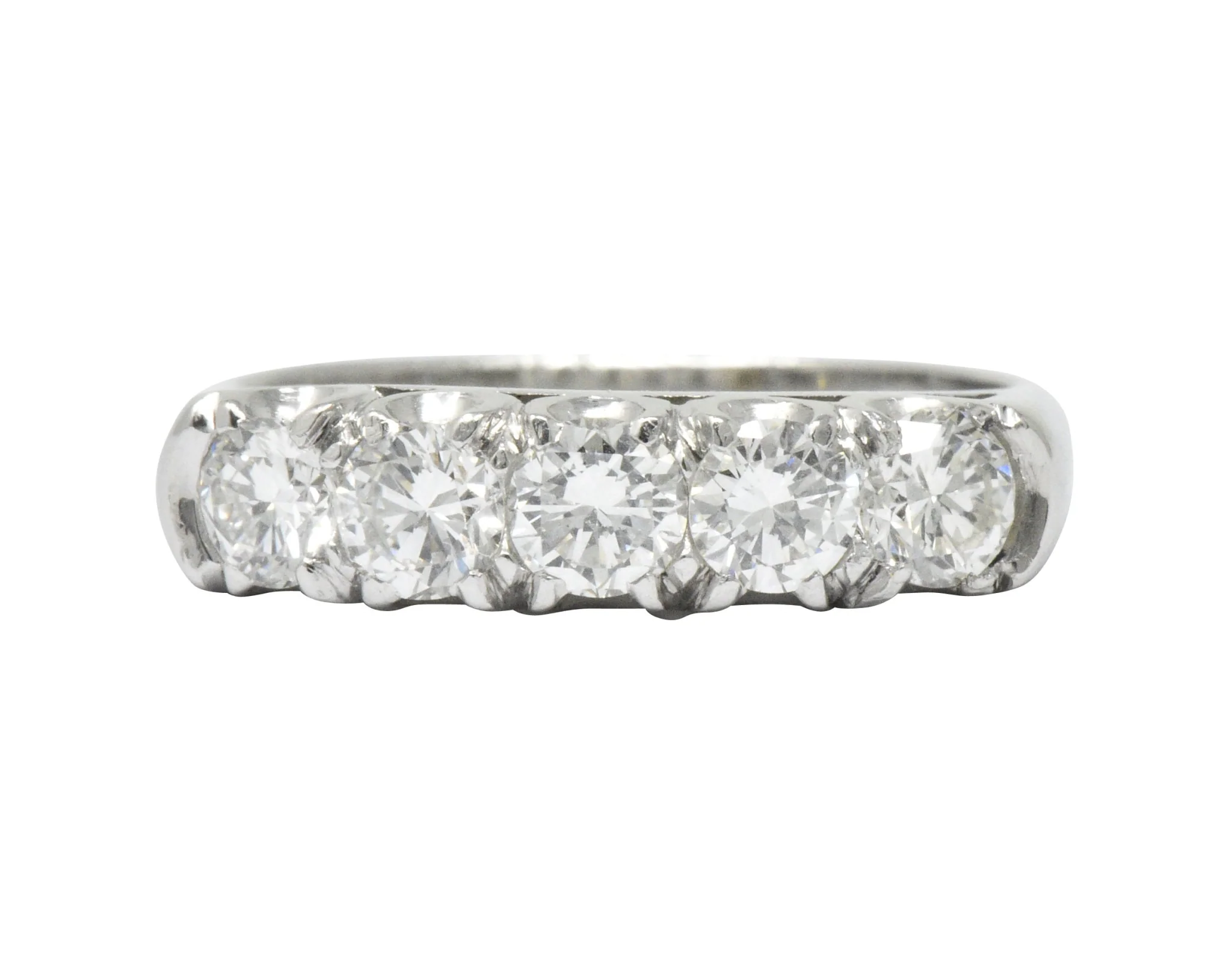Retro 1.25 CTW Diamond Platinum 5 Stone Anniversary Band Stackable Ring - Image 3