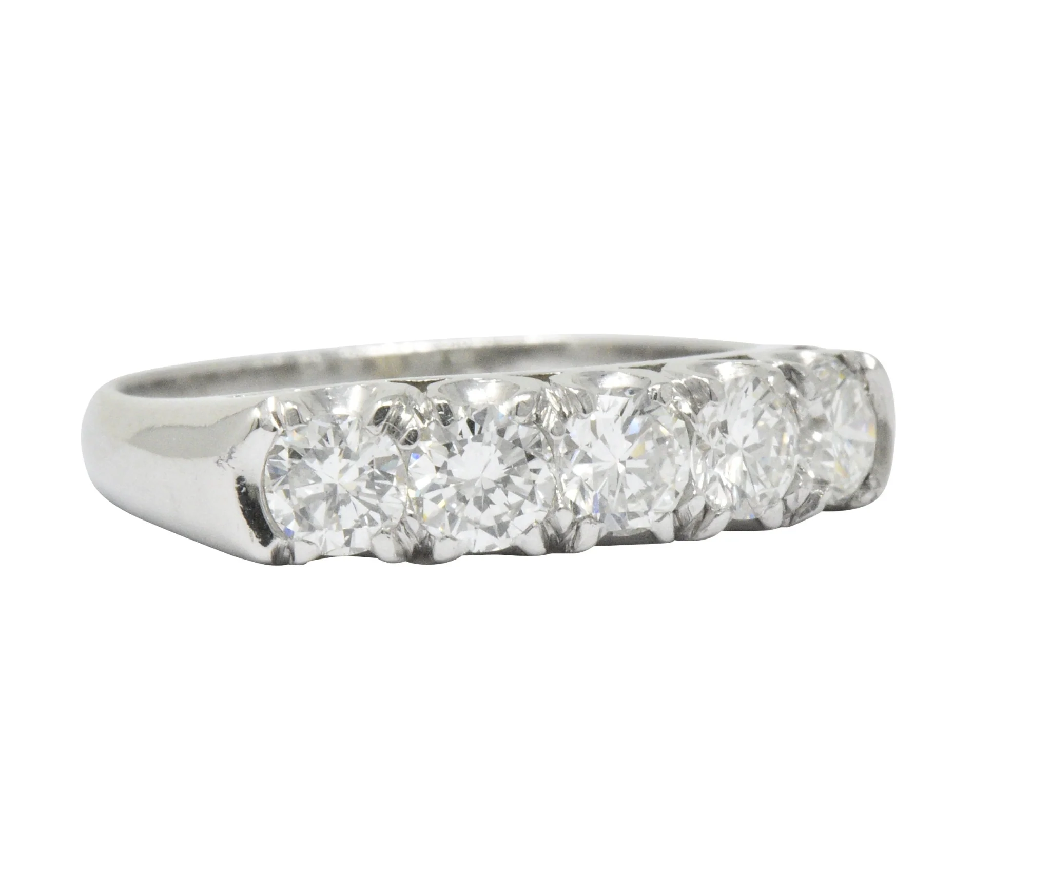 Retro 1.25 CTW Diamond Platinum 5 Stone Anniversary Band Stackable Ring - Image 4