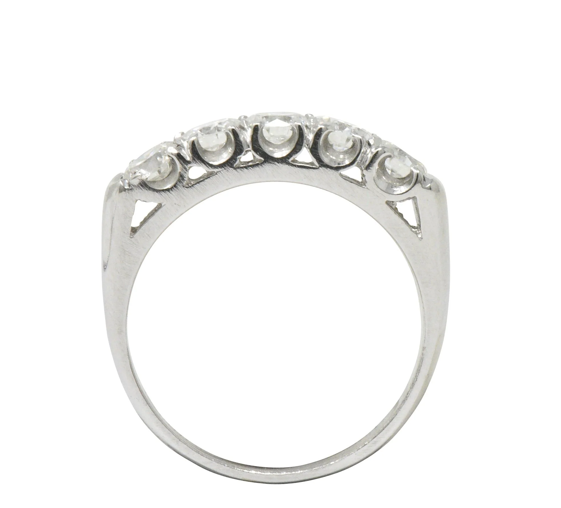 Retro 1.25 CTW Diamond Platinum 5 Stone Anniversary Band Stackable Ring - Image 7
