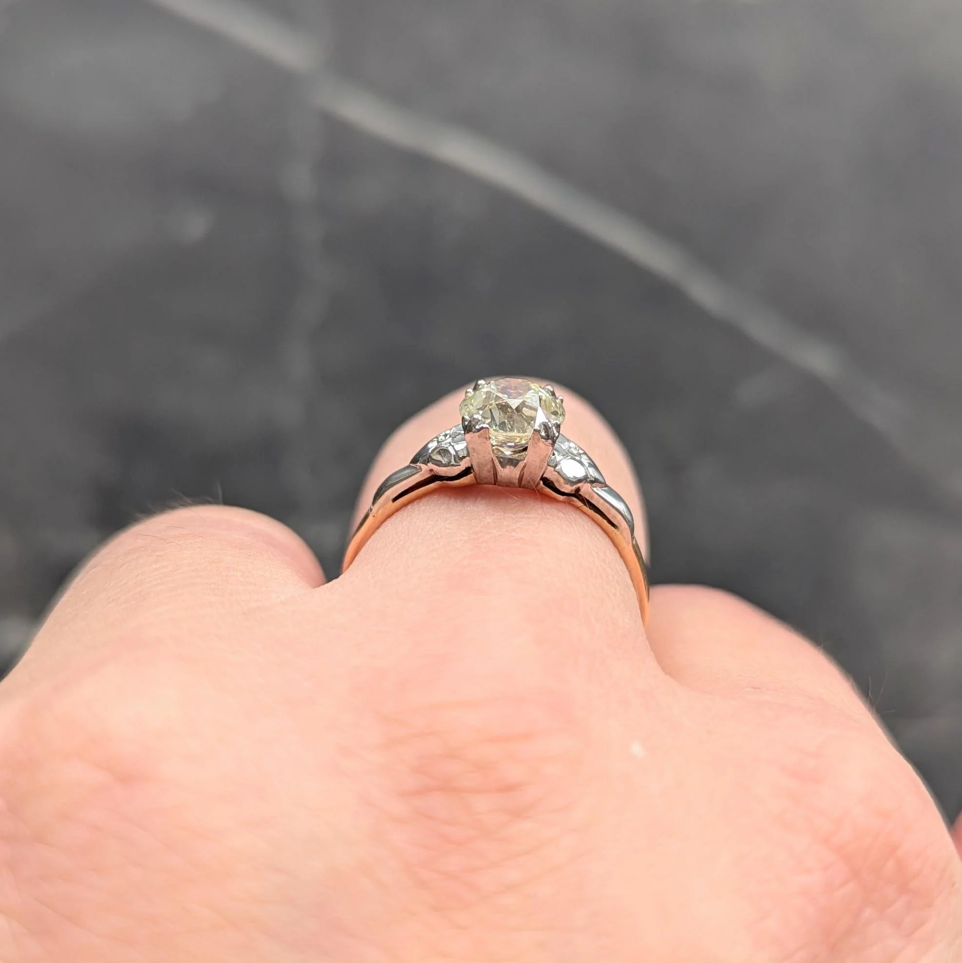Retro 1.28 CTW Old Mine Diamond 14 Karat Two-Tone Gold Vintage Floral Solitaire Engagement Ring - Image 9